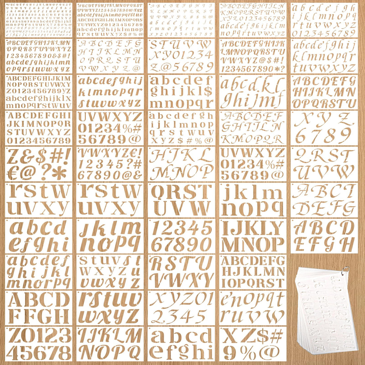 1/3, 1/2, 3/4, 1, 3/2, 2 Inch Letter Stencils for Painting,45 Pack Alphabet and Number Stencils for Crafts Reusable for Art Projects Scrapbook Home Decor