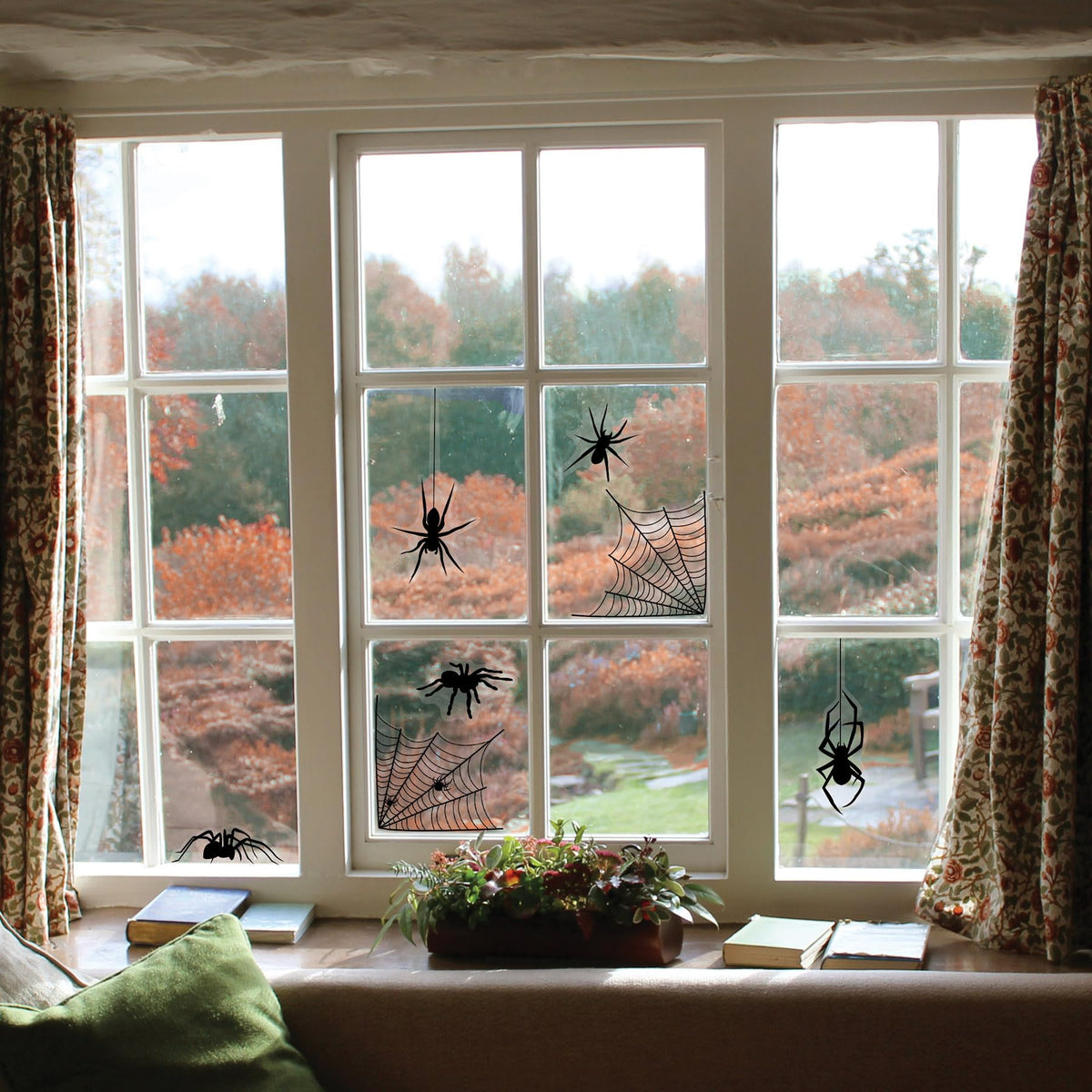 Beistle 4 Sheets (44 Pieces) Black Spider & Web Window Clings - Creepy And Realistic Looking Halloween Decorations For Spooking Up Your Home, Made In USA Since 1900