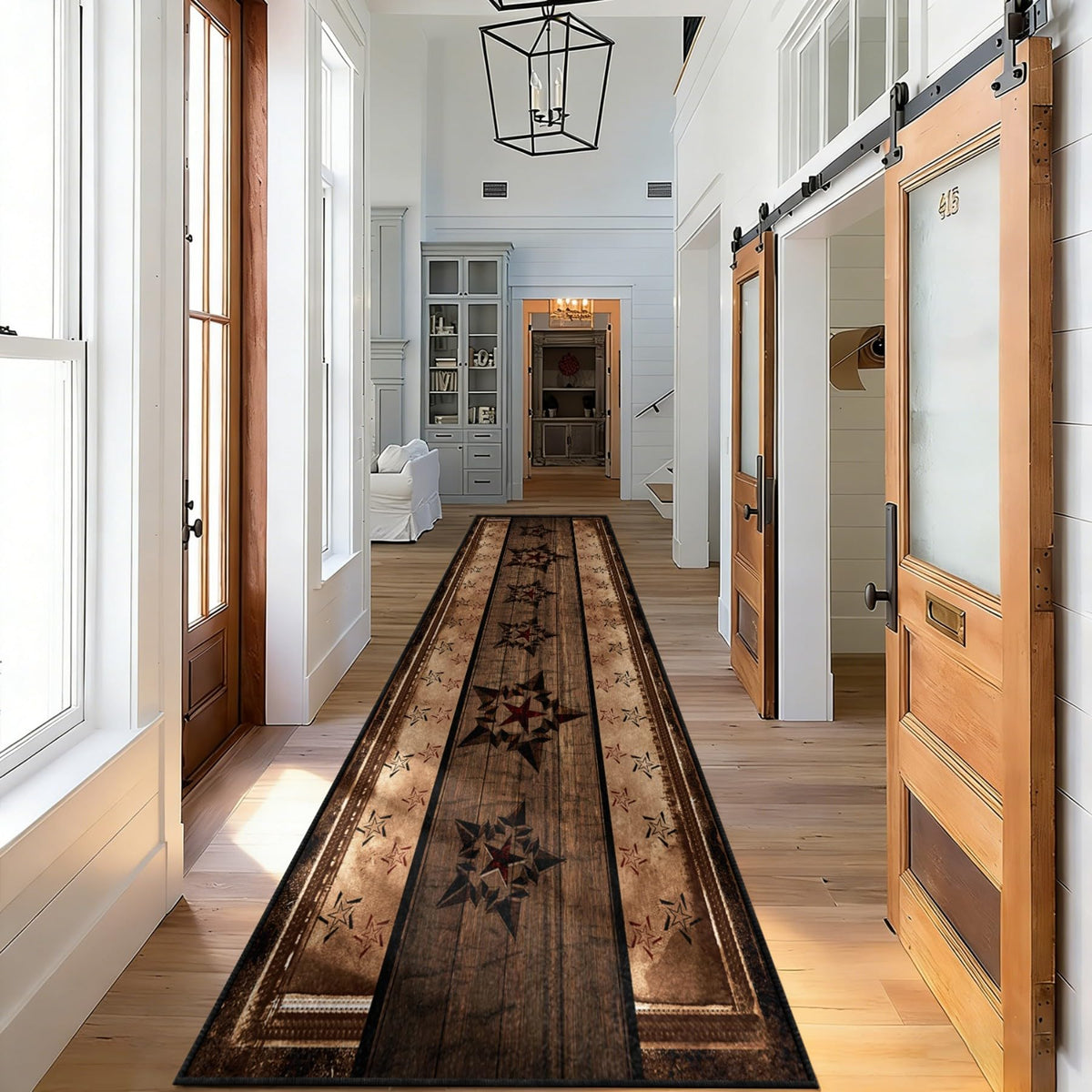 ZLXMN Machine Washable Western Runner Rug,2x6ft,Farmhouse Entrance Runner Rug,Black and Brown Star Hallway Rug Thin Indoor Runner Rugs with Rubber Backing Floor Mat Suitable for Kitchen Bedroom
