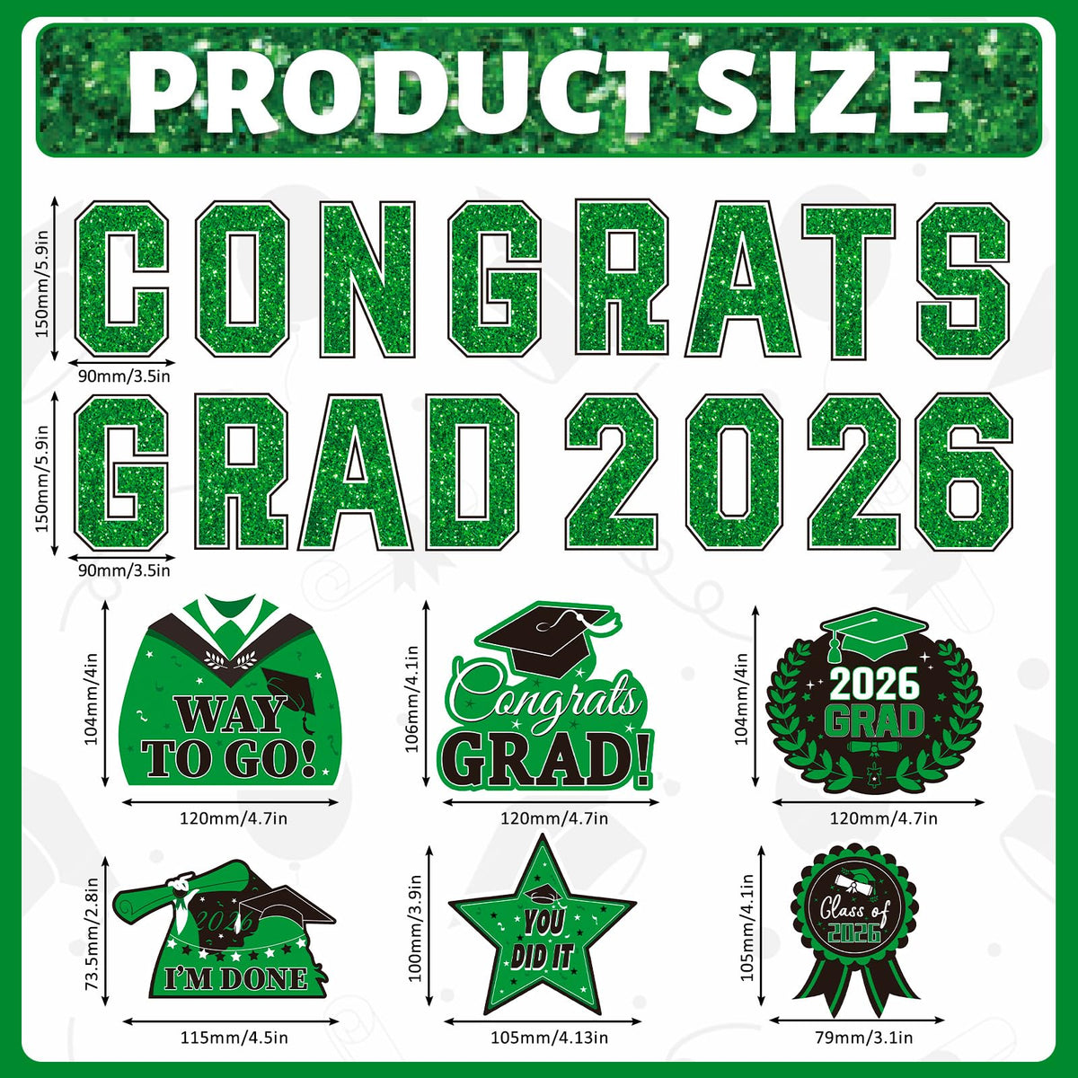JULMELON Graduation Car Decorations Magnets, 22pcs Class of 2026 Grad Decor Car Magnetic for Kindergarten University Graduation Party Cruise Garage Door Refrigerator Decorations Supplies (Green)