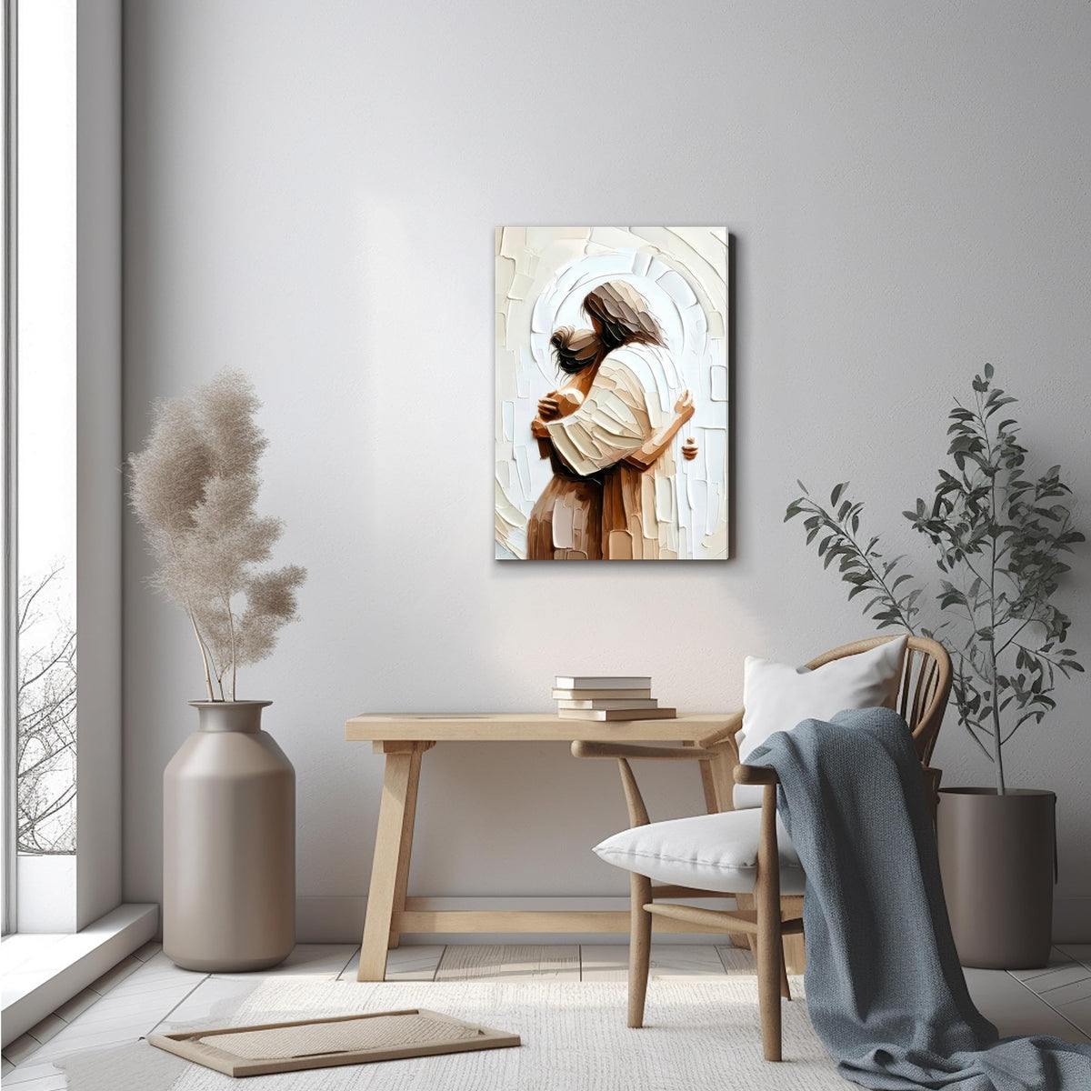 Palette Dreams Jesus Embracing Woman Canvas Wall Art, Woman Lying Safely In The Arms Of Jesus Wall Decor, Christian Wall Art Home Decor for Bedroom Church Prayer Room 12 x 16 Inch