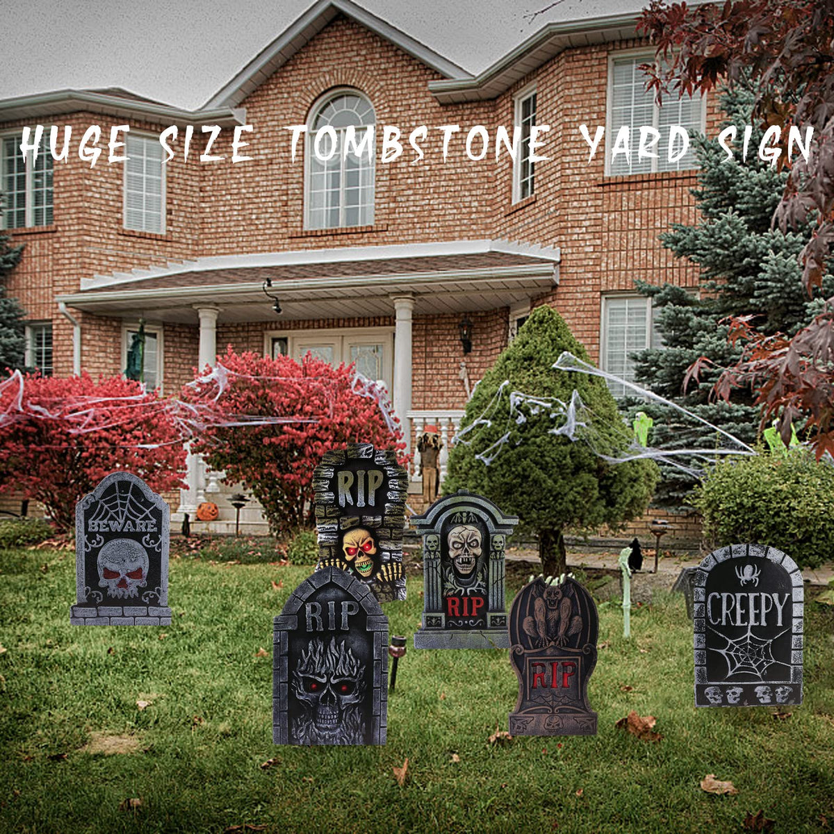 17in Tombstones Yard Sign with Stakes, 6PCS Graveyard Halloween Decorations Scary Gravestone Headstone Lawn Signs Halloween Decor Halloween Tombstones & Cemetery Decorations Waterproof(Large)