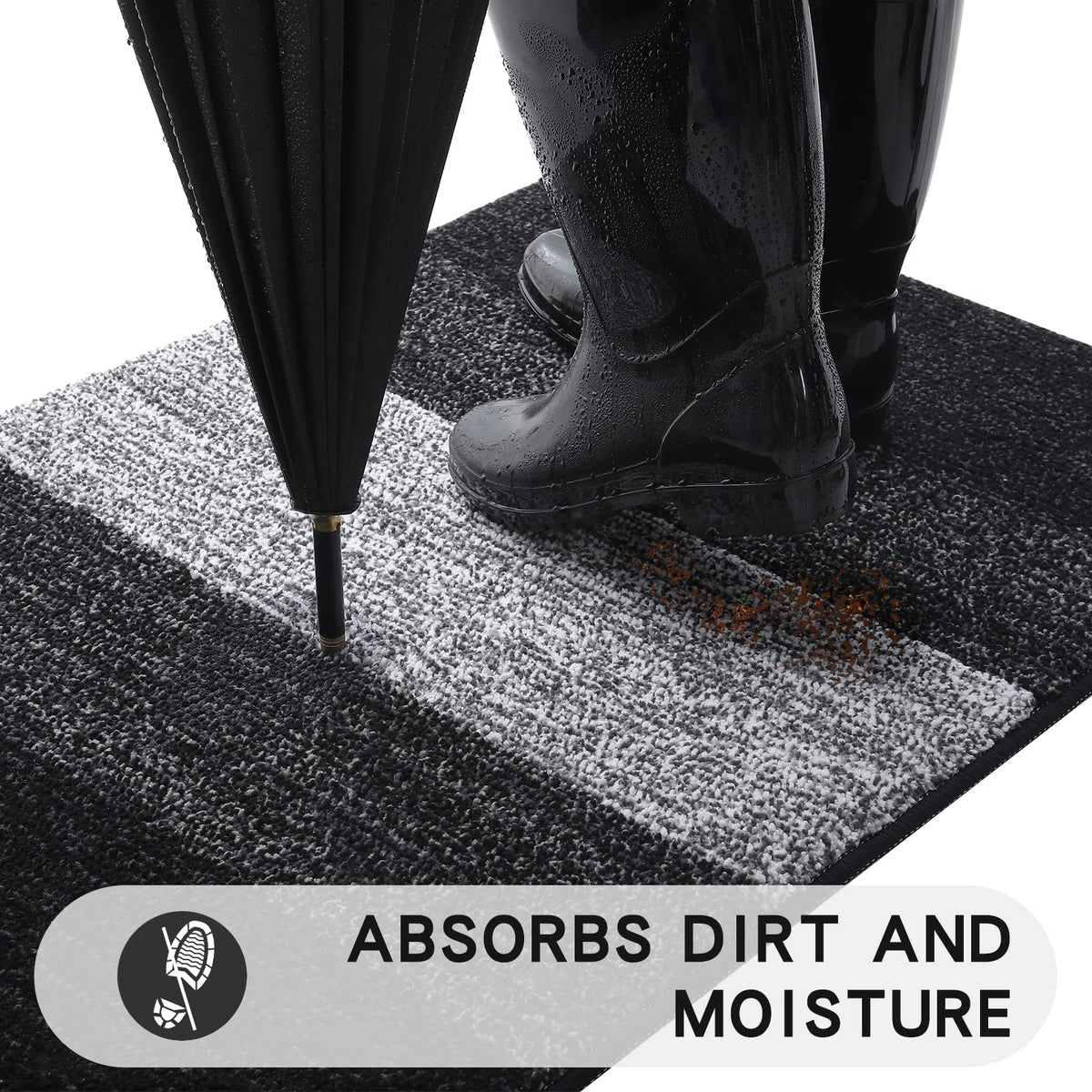 Kitinjoy Indoor Outdoor Door Mat, 40x32 Non-Slip Absorbent Dirt Trapper, Low-Profile Washable Inside Entrance Front Floor Mat, Sturdy Soft Entry Doormats for Entryway, Black