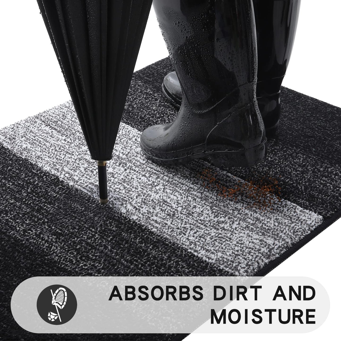 Kitinjoy Indoor Outdoor Door Mat, 32x20 Non-Slip Absorbent Dirt Trapper, Low-Profile Washable Inside Entrance Front Floor Mat, Sturdy Soft Entry Doormats for Entryway, Black