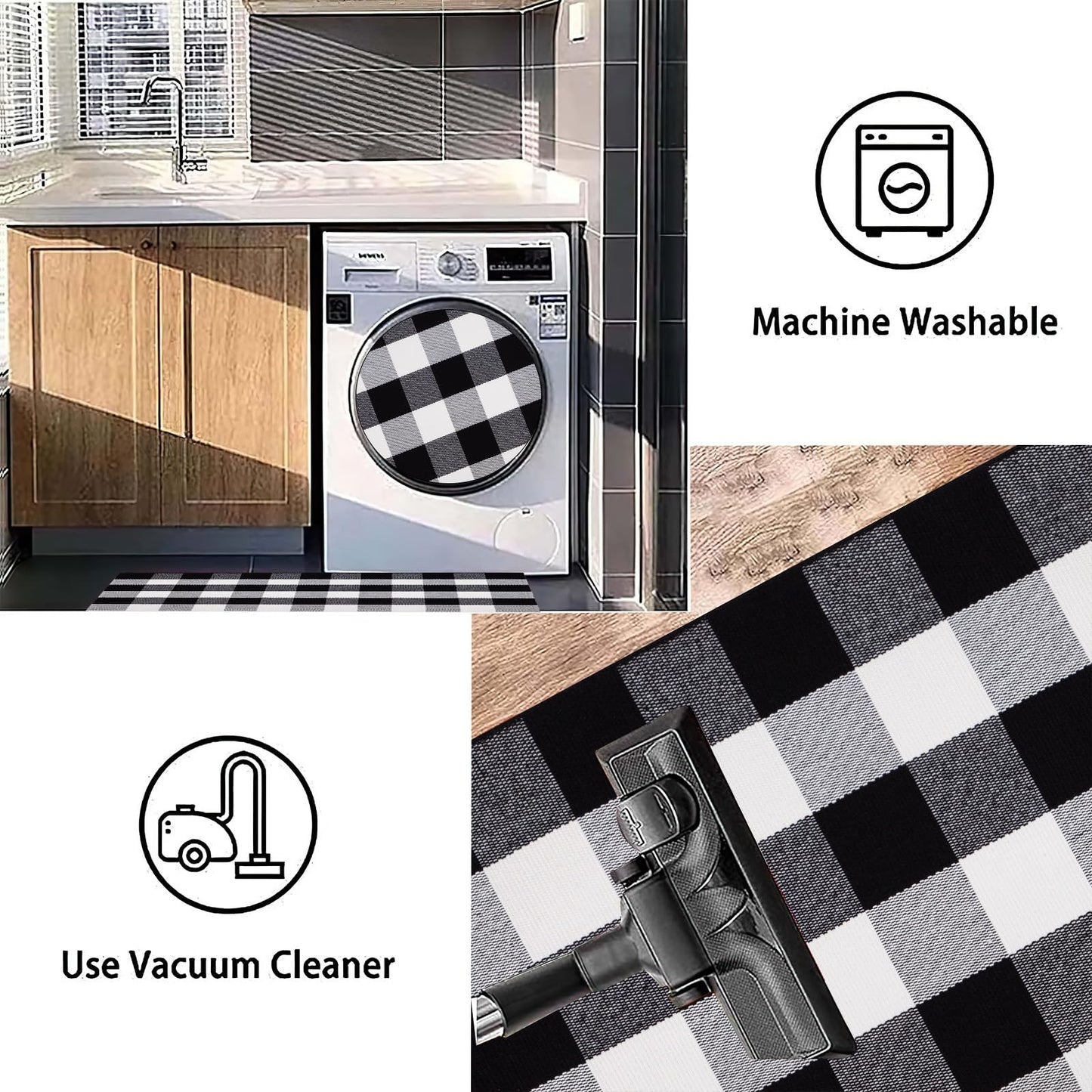 Buffalo Plaid Outdoor Rug 27.5''x 43.3''Black and White Checkered Rug Cotton Machine Washable Farmhouse Mat for Outdoor, Kitchen, Farmhouse, Entryway,Bathroom