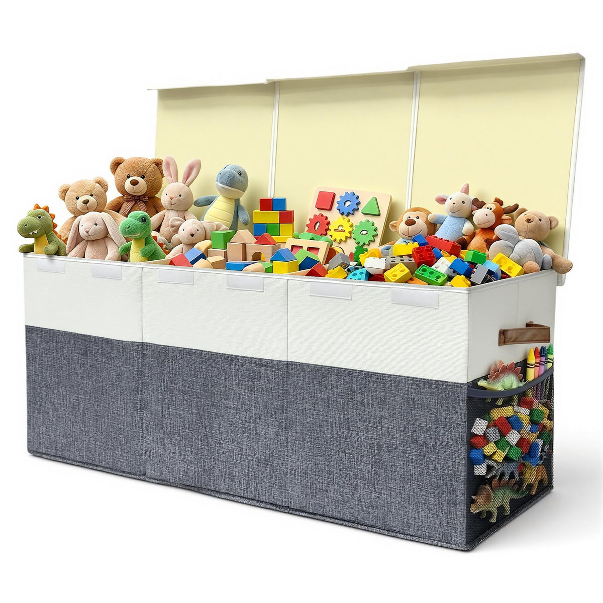 Extra Large Toy Storage Box with Lid, Collapsible Kids Toy Box, Sturdy Toys Storage Chest Bin Organizer Basket with Dividers for Kids, Boys, Girls, Living Room, Bedroom, Nursery, Playroom, 40"x14"x16"