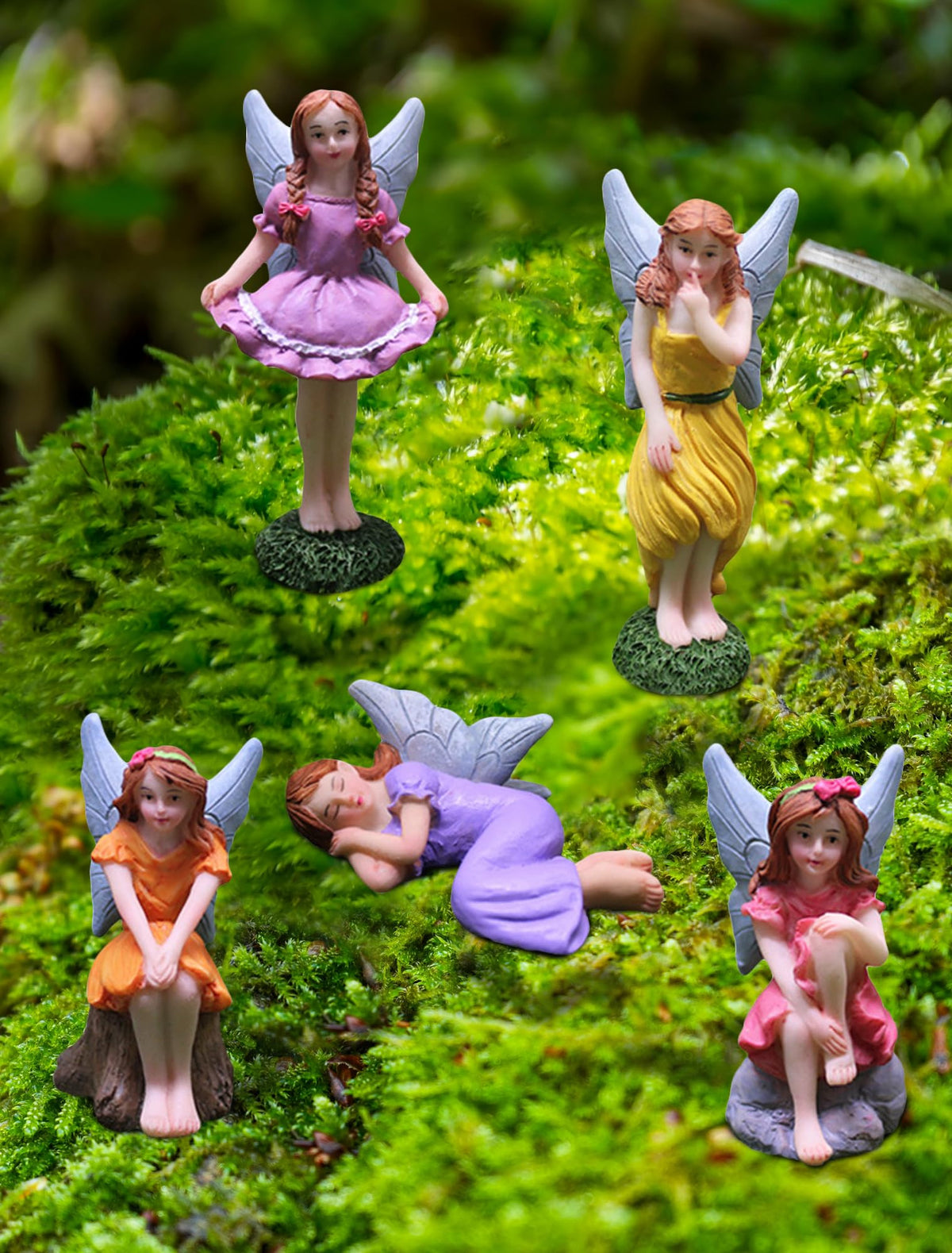 Lamnes Miniature Fairy Garden Figurines 5Pcs, Small Flower Fairies Ornaments Resin Mini Fairy Figurines Outdoor Decor Art for Fairy Garden Pot Bonsai Micro Landscapes Craft Decoration Accessories