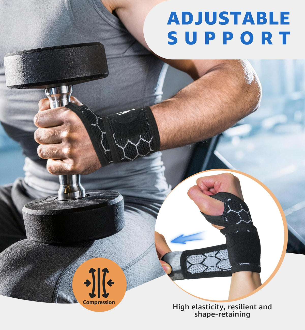 HiRui Upgraded 3D Knit Breathable Wrist Brace Wrist Wrap, Extended Length Adjustable Compression Strap, Elastic Support for Wrist Pain Relief, Carpal Tunnel, Sports, Gym & Daily Use (1, Black)
