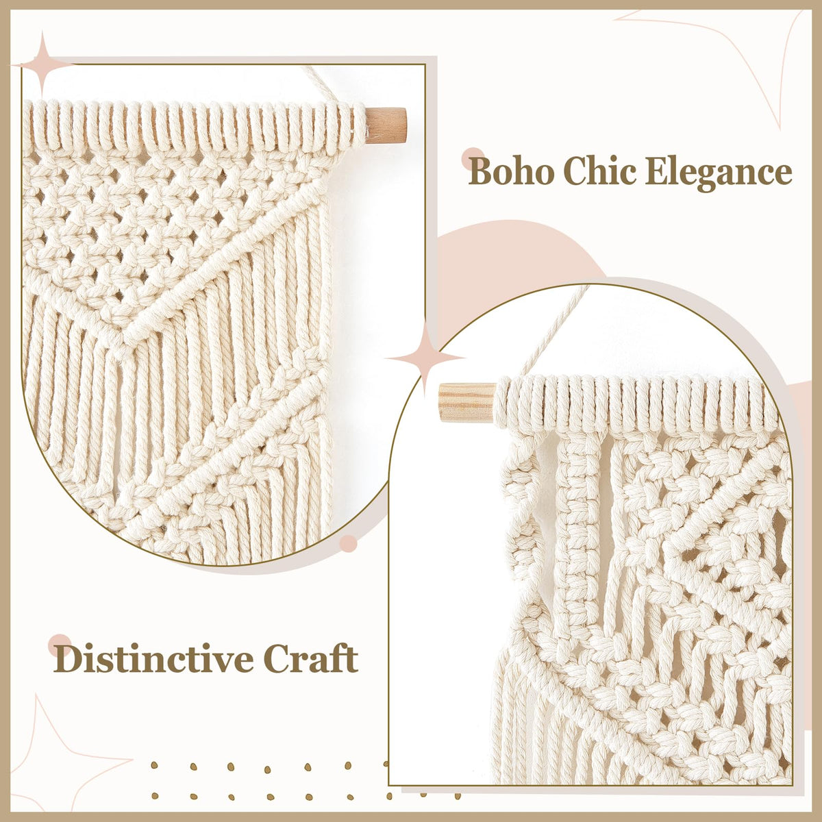Dahey Small Macrame Wall Hanging 2 Pcs Woven Tapestry Wall Art Decor - Beautiful for Boho Home Bedroom Dorm College Classroom Decor, Apartment, Nursery, Party Decorations, 16.5" L x 10" W and 17.5"x 10"W