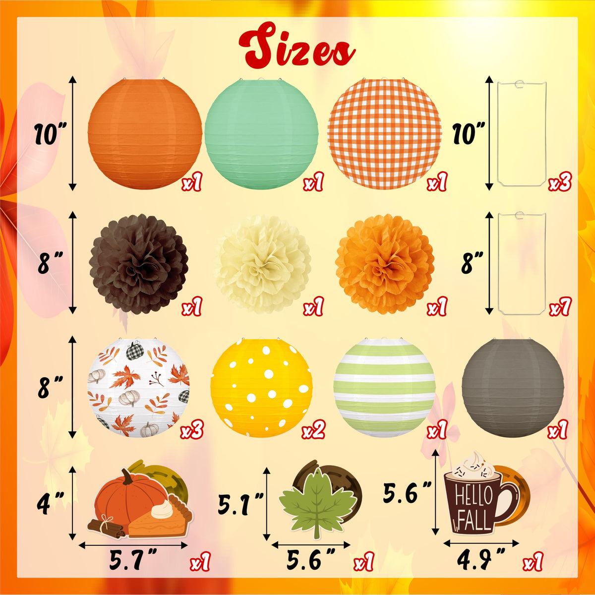 ‎Renbuzhu 16PCS Fall Decorations for Home Paper Lanterns Pom Poms Hanging Swirls Thanksgiving Autumn Friendsgiving Decor for Party Office Birthday Indoor Outdoor