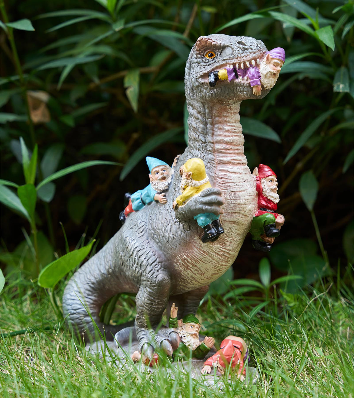 HORTIX Dinosaur Garden Gnome Statue 12”, Outdoor Yard & Garden Decor, Patio Lawn Decoration, Gardening Gifts for Women, Housewarming Present