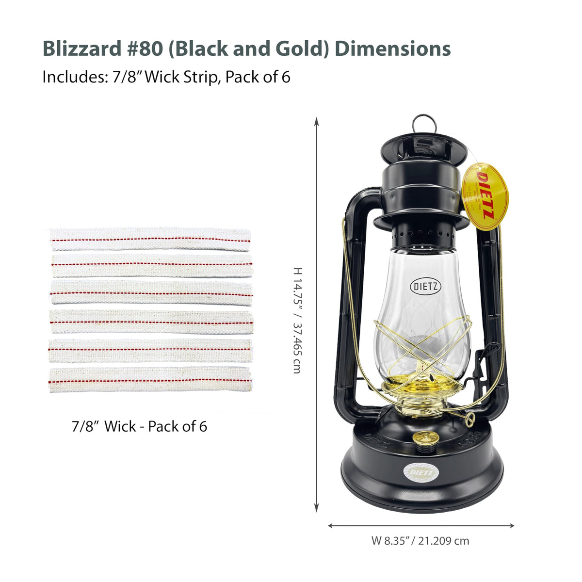 LIGHT OF MINE Blizzard Oil Lantern - Dietz #80, Borosilicate Glass, Black with Gold Trim