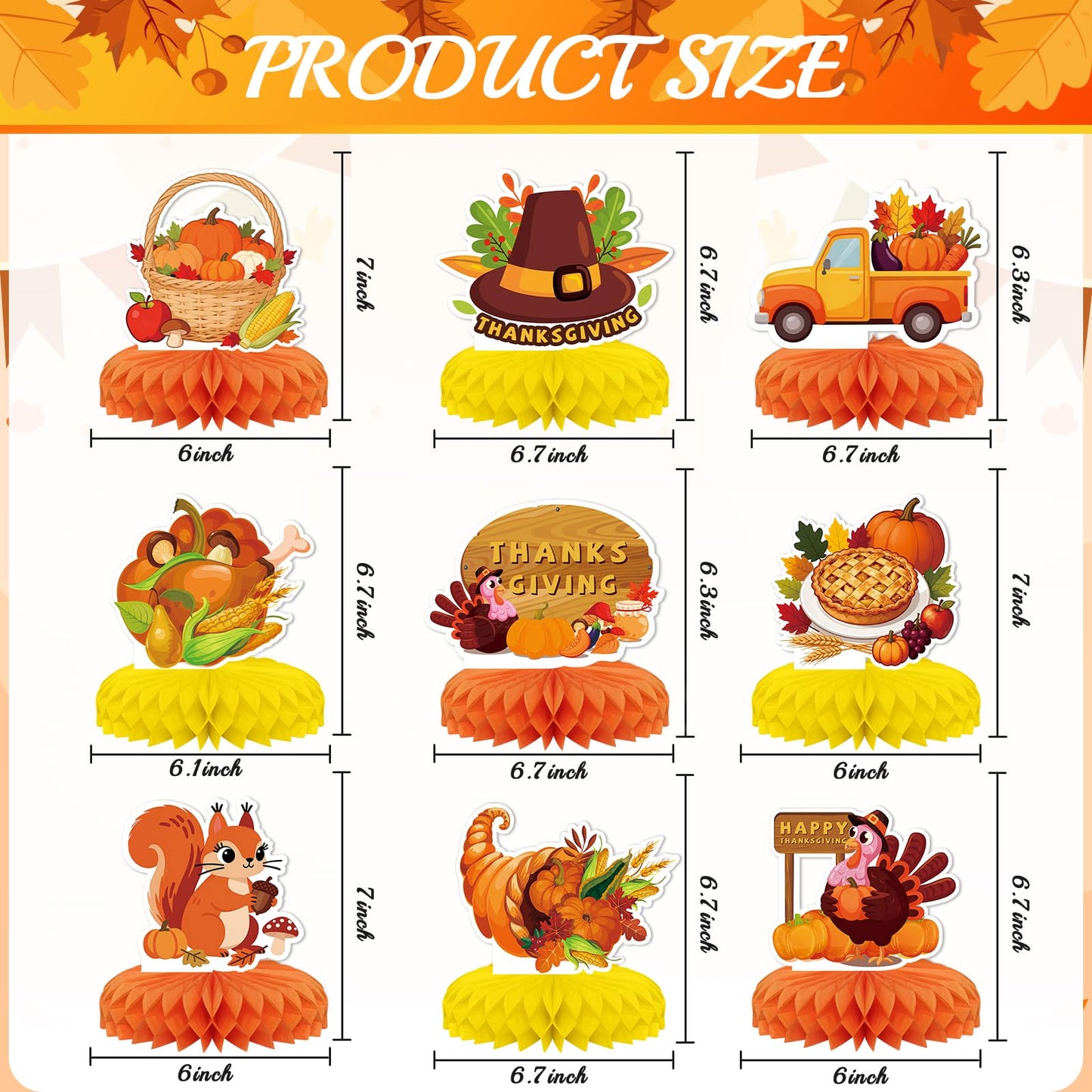 9 PCS Fall Party Decorations,KSKSPE Thanksgiving Honeycomb Table Centerpiece 3D Pumpkin Turkey Table Centerpiece for Thanksgiving Theme Party Decor