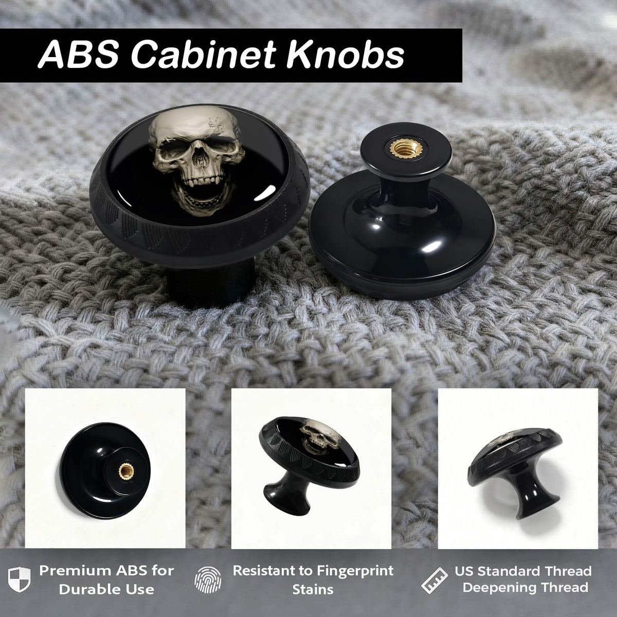 Artinhand 4 Pack Gothic White Skull Cabinet Knobs for Kitchen Bathroom