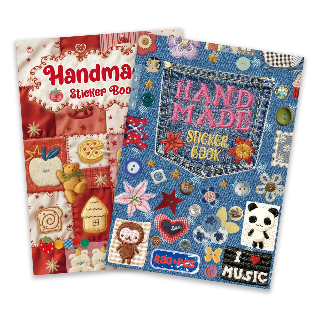 PRSTINCOL 2 in 1 Japanese Sticker Book Combo Set with Red and Blue Patterned Die Cut Stickers 60 Sheets for Journaling