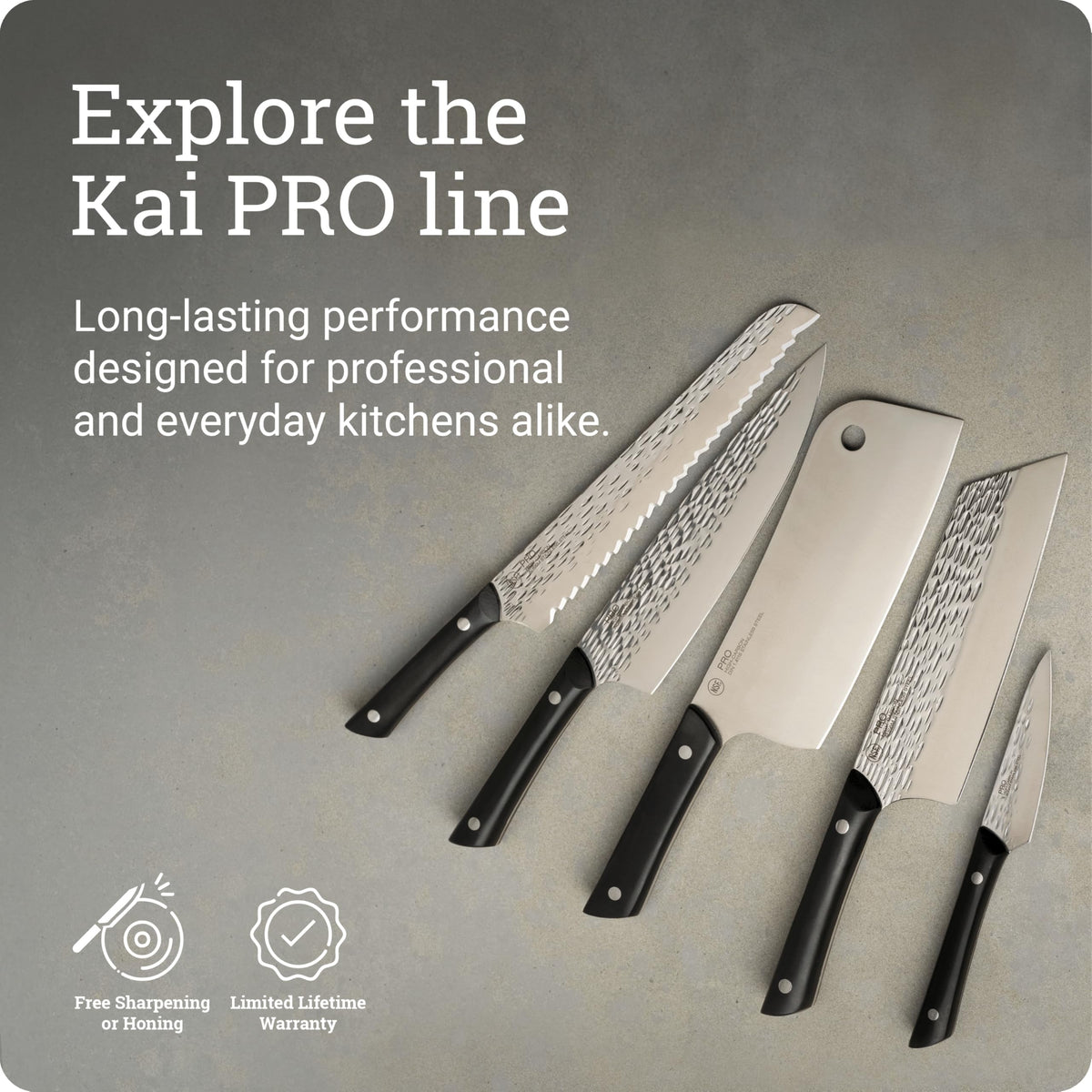 Kai PRO 7" Asian Utility Knife, Hand Sharpened Japanese Kitchen Knife Ideal for Stir Fry, Japanese AUS6M Stainless Steel Blade, Full-Tang POM Handle, NSF Certified, For Professional and Home Chefs