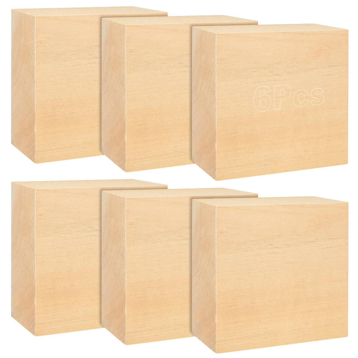 ACXFOND 6PCS 4x4x2 inch Basswood Carving Blocks, Unfinished Wood Blocks for Crafts, Unfinished MDF Wood Squares Wooden Blocks for Arts and Crafts