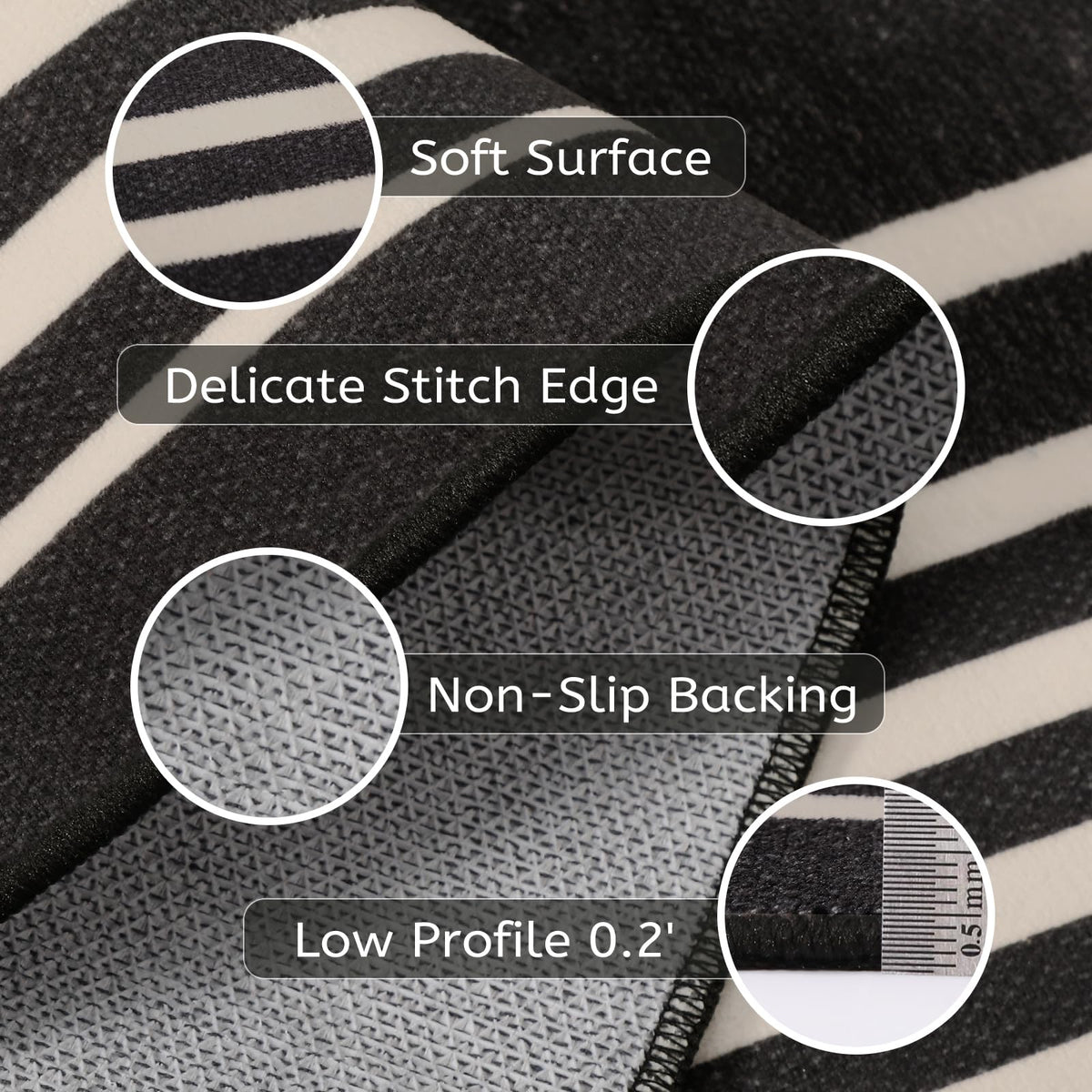 Beeiva Striped Runner Rug for Hallways, 2x6 Washable Runner for Entryway, Black and White Bathroom Runners Non Slip Soft Low Pile Vertical Striped Geometric Print Carpet Rugs for Kitchen Laundry Porch