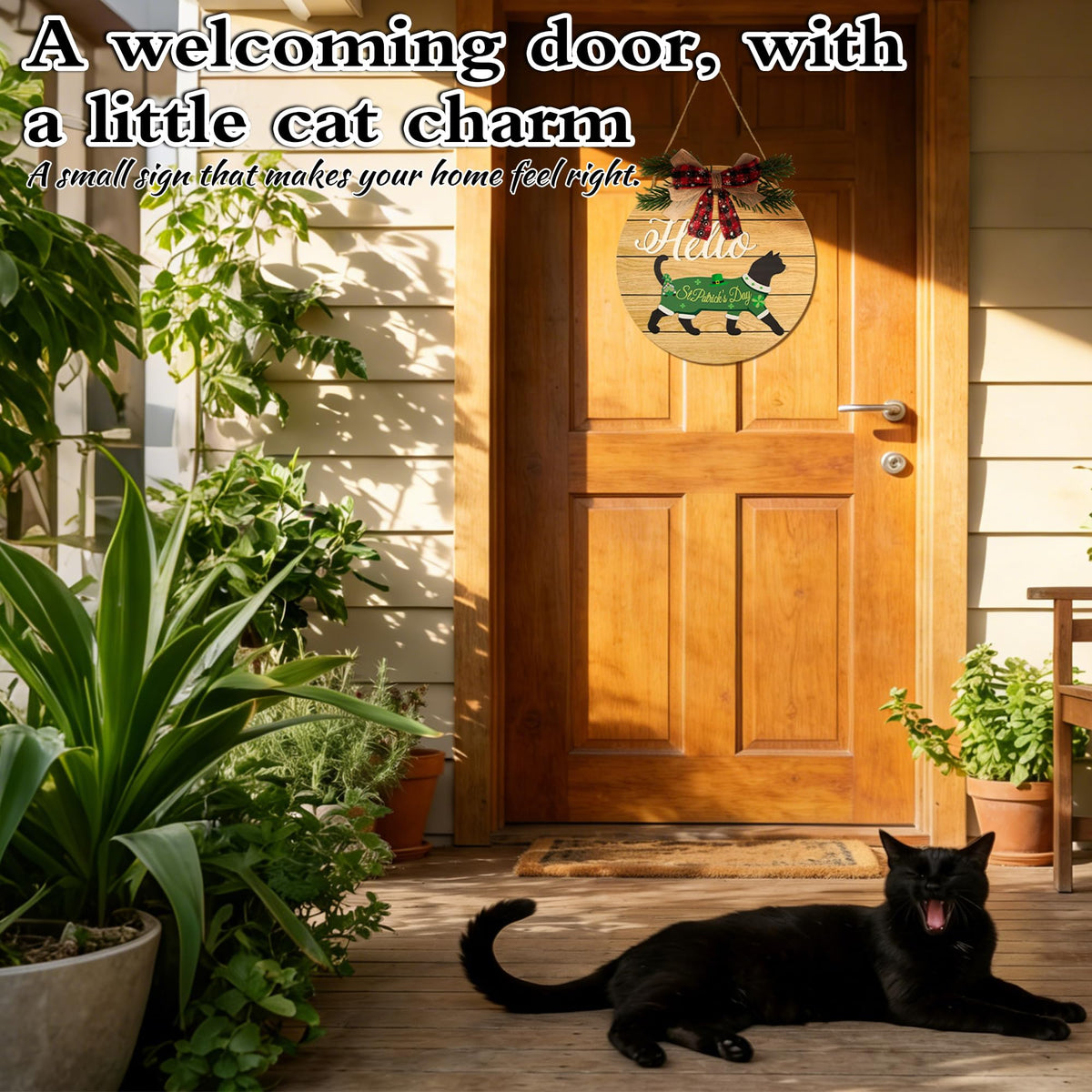 19pcs Interchangeable Welcome Sign Black Cat - Interchangeable Holiday Cat Decor Door Hanger, Upgraded Strong Magnet Extra Secure Fit, Seasonal Welcome Cat Wreaths Decoration for Front Door