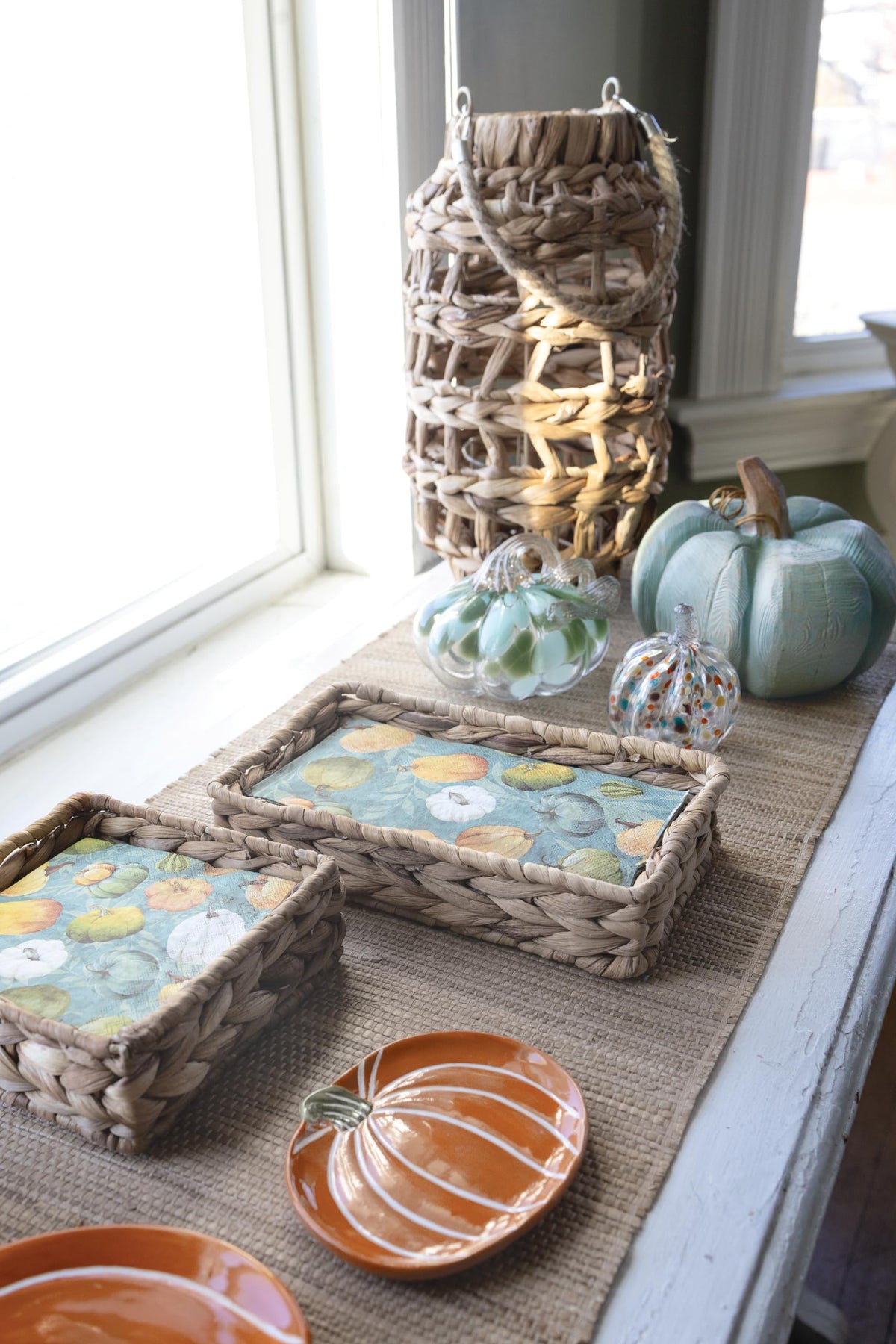 Boston International Pumpkin Tabletop Mantel Shelf Fall Autumn Thanksgiving Halloween Decorations for Home, Small, Aqua Carved