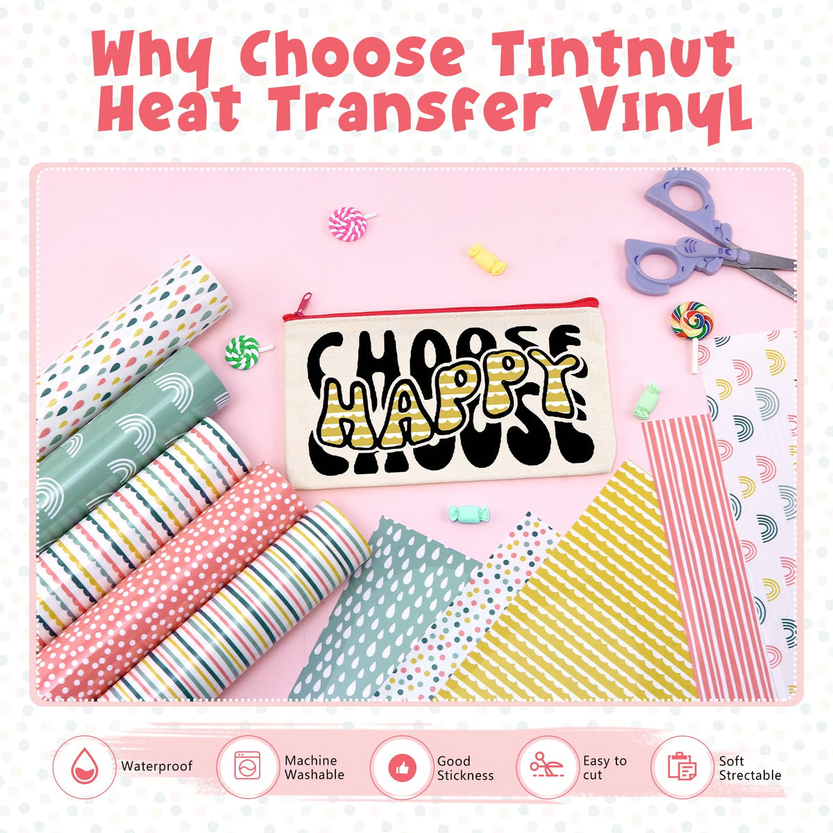 Tintnut Boho Rinbow HTV Heat Transfer Vinyl - 10 Sheets 12 x 10inches Clouds Geometric Patterned Heat Transfer Vinyl Boho HTV Iron on Vinyl for T-Shirts