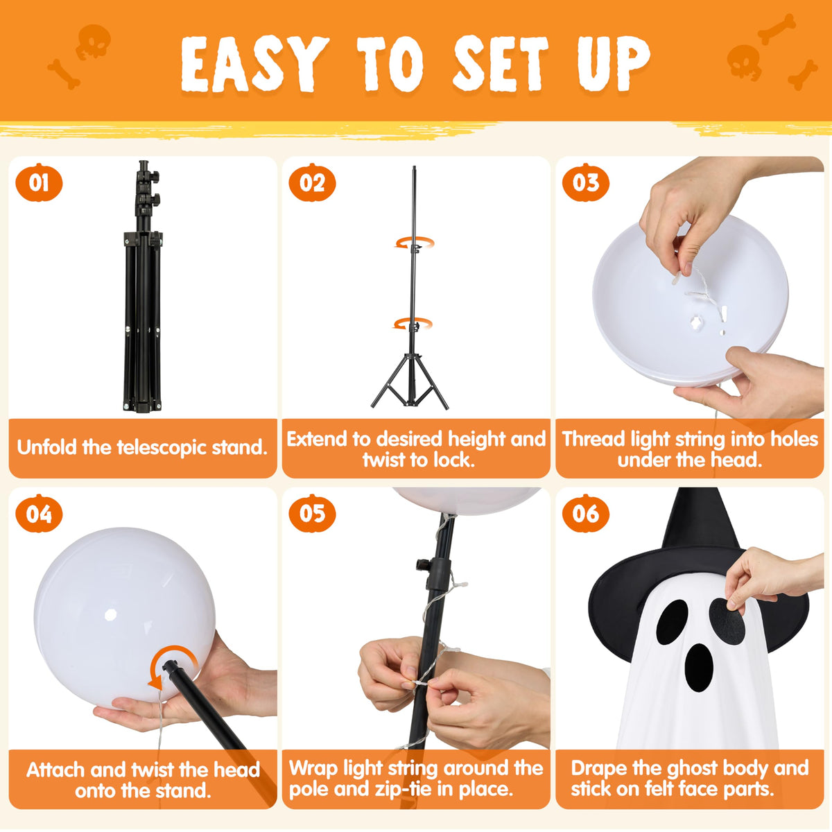 JOYIN 2 Packs 47'' Halloween Decorations Outdoor Standing Ghost, Light Up Spooky Ghost with Witch Hat & Remote Control, Glowing Halloween Decor for Yard Porch Lawn Garden Party Supplies Haunted House