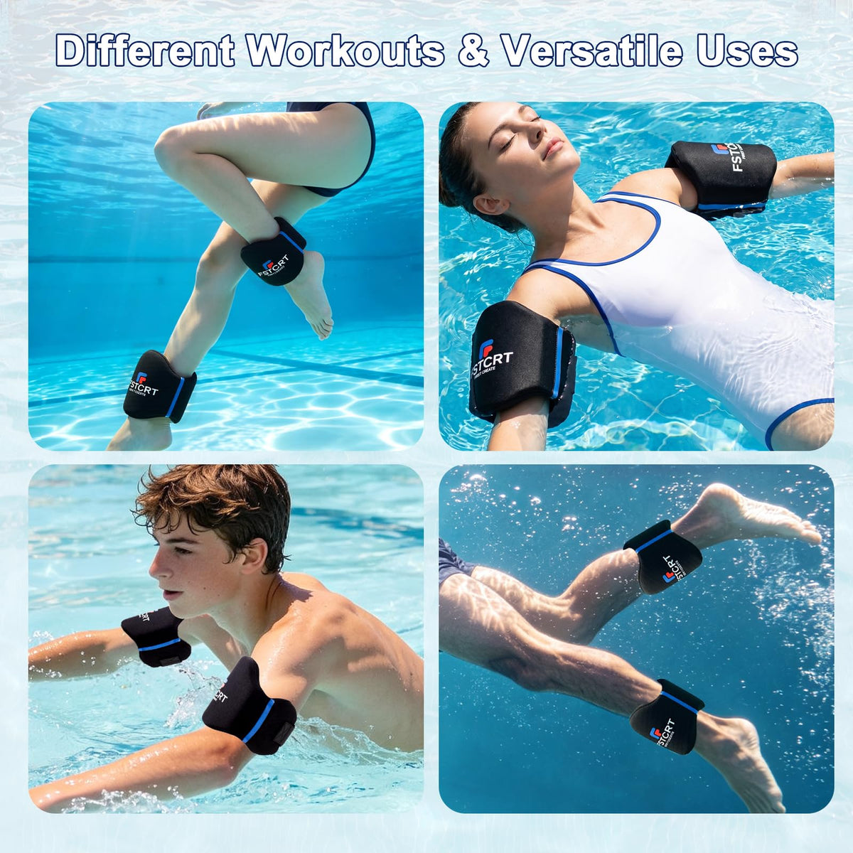 Fstcrt 2 Pcs Foam Aquatic Cuffs Exercise Equipment, Water Aerobics Float Ring with Adjustable Webbing, Pool Exercise Workout Set, Water Ankle Ring for Adults