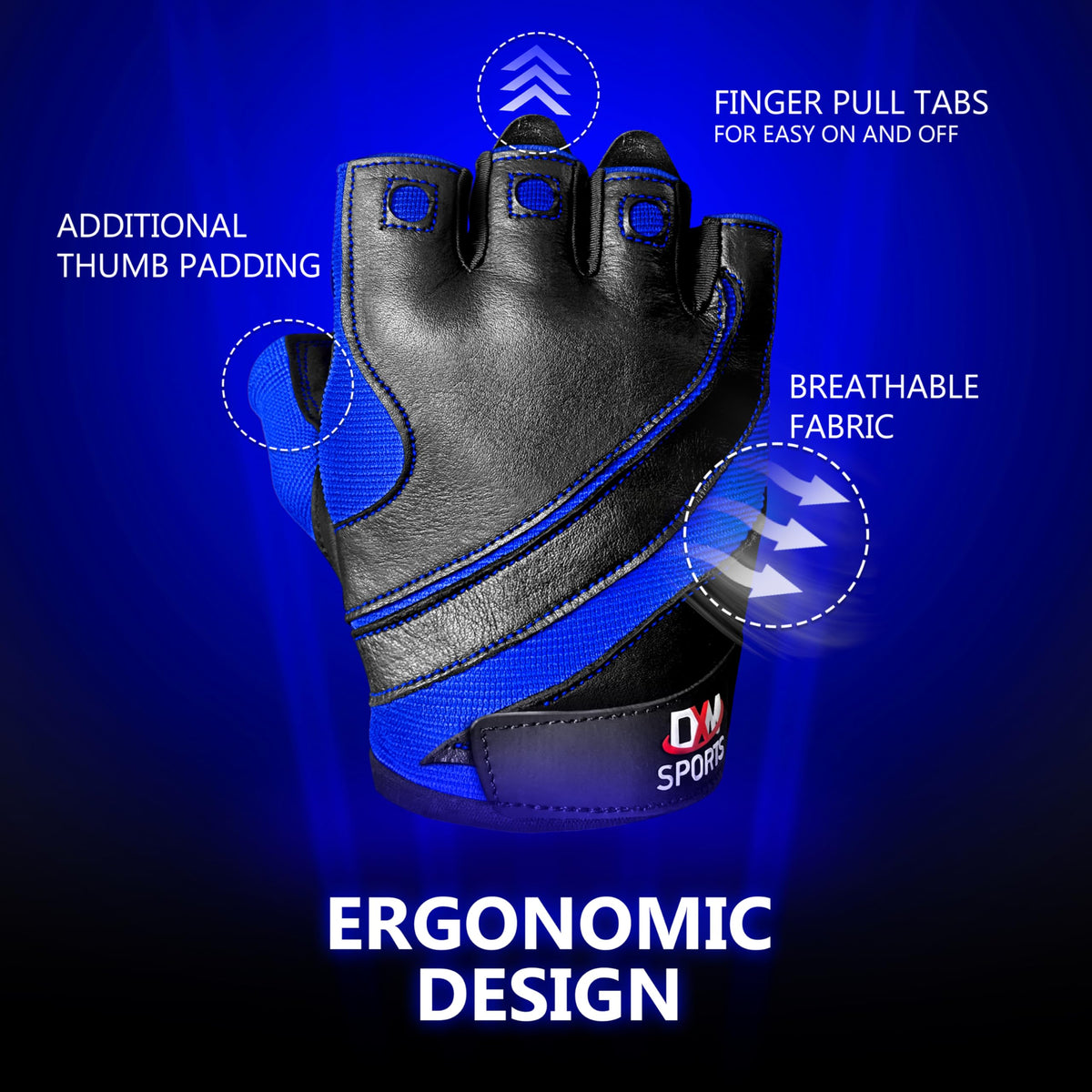 DXM SPORTS Workout Gloves for Men and Women, Gym Weight Lifting Gloves with Wrist Support - Breathable, Anti-Slip Gloves for Exercise, Fitness, Cycling, Training, Outdoor Sports (Blue, XX-Large)