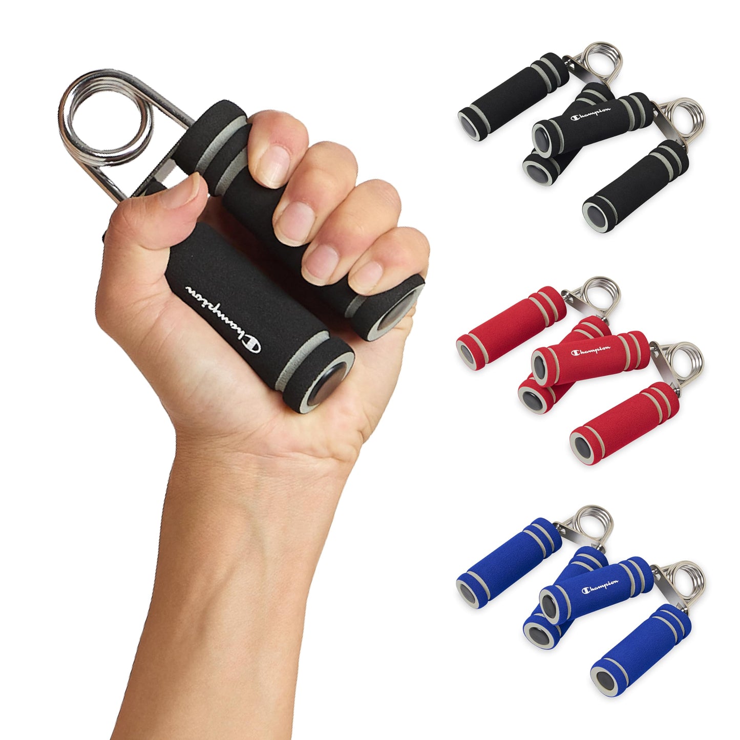 Champion 2-Pack Hand Grip Strengthener (Black), Medium Resistance Grip Strength Trainer with Soft Foam Handles, Forearm and Wrist Trainer for Home Gym Workouts, Stress Relief & Daily Conditioning