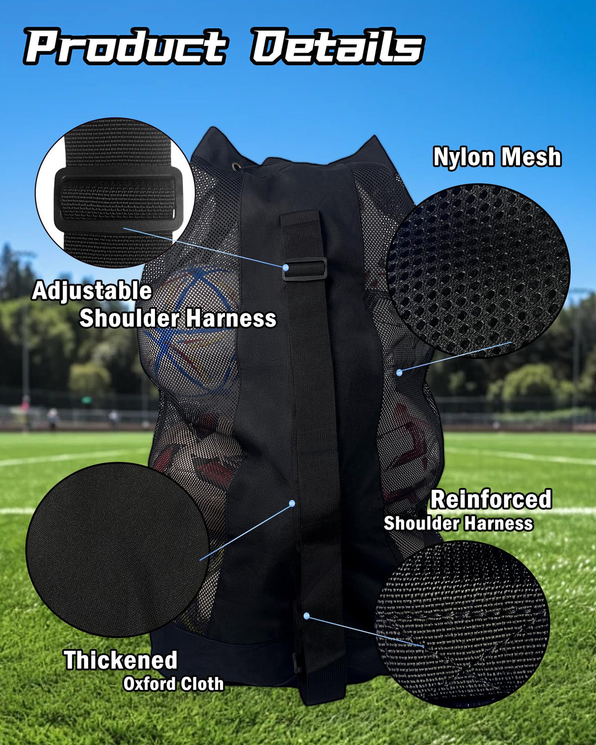 VIPOKO 1/2pcs Soccer Ball Bag,Adjustable Shoulder Strap Extra Large and 1pcs Drawstring Mesh Ball Bag,Heavy Duty Soccer Ball Bags for Coaches,Mesh Equipment Bag for Basketball,Football, Volleyball
