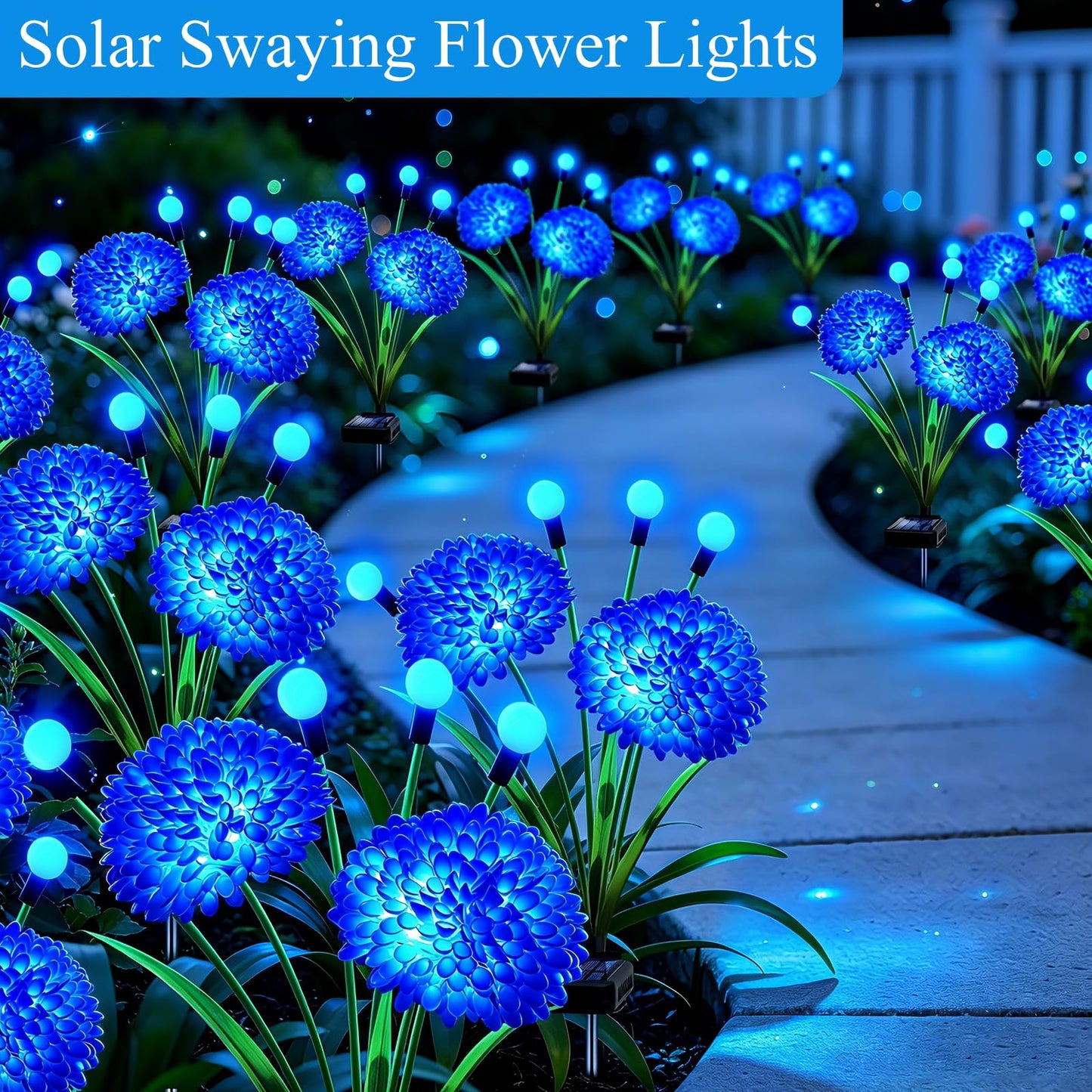 Solar Firefly Lights Outdoor Waterproof, 4 Pack Blue Solar Flowers Swaying Lights With Flowers, Flower Light Garden Decor for Outside Yard Patio Halloween Christmas, Gifts for Women Grandma