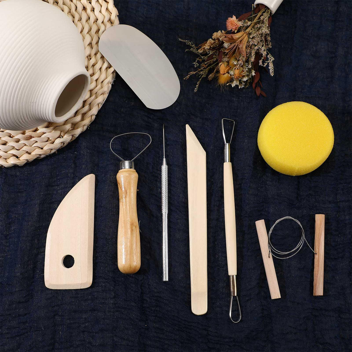 Leriton 160 Pcs Pottery Clay Tools Kit Sculpting Clay Tool Includes Cutting Modeling Trimming with Wooden Handles Carving Kit for Beginners Carving Shaping