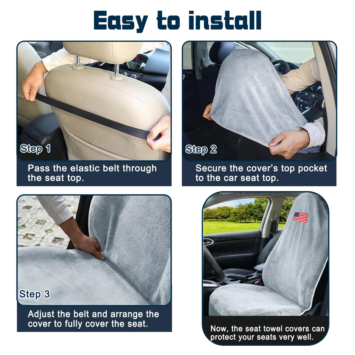 CORTHENA Car Seat Towel Cover (2-Pack), Sweat-Proof & Absorbent Microfiber Seat Protector for Gym, Workout & Beach, Universal Fit for Most Cars, SUVs & Trucks, 59"x29", Silver Gray Flag