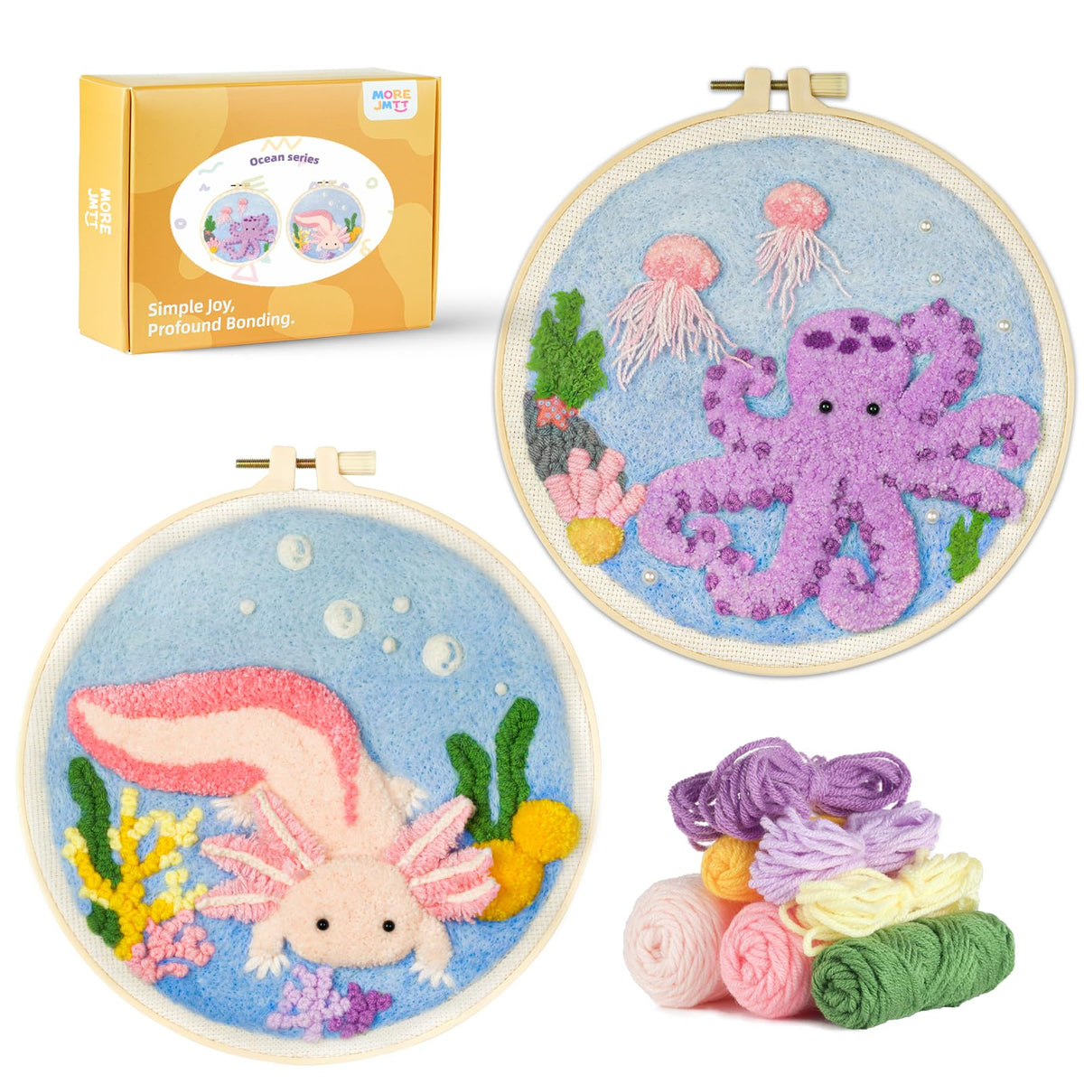 Punch Needle Kits Adults Beginner,Punch Needle kit for Beginners, Embroidery kit for Beginners,Includes All Tools and Materials,Easy to Follow Instructions and Videos-(Axolotl+Octopus)