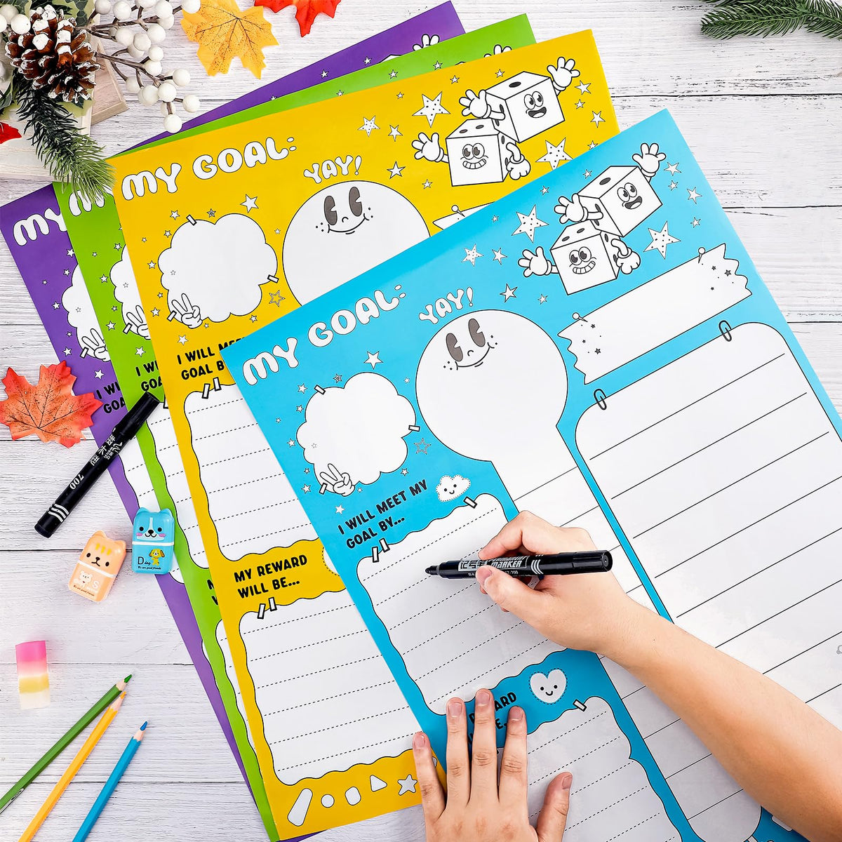 Didaey 12 Pcs Fundraising Thermometer Chart Goal Tracker Stickers 16 x 22 Inch Goal Setting Stickers Goals Board Self-Adhesive Thermometer Sticker for Wall Home Classrooms Supplies