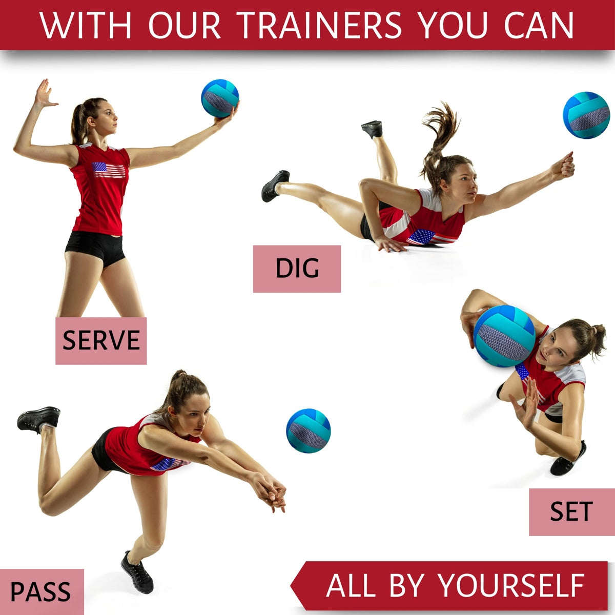 OVANTO Volleyball Training Equipment Aid – Adjustable Practice Volleyball Kit with Ultra-Stretch Neoprene, Exclusive Nylon Bag & Premium Content with Free ebooks, Best Gift for Beginners & Experts