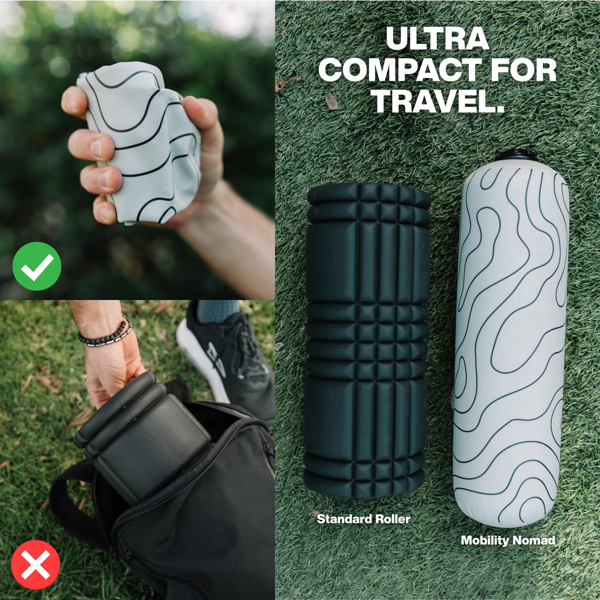Mobility Nomad Inflatable Travel Foam Roller - Adjustable Firmness, Ultra-Portable for Physical Therapy and Deep Tissue Muscle Recovery (Topo Gray, 15")