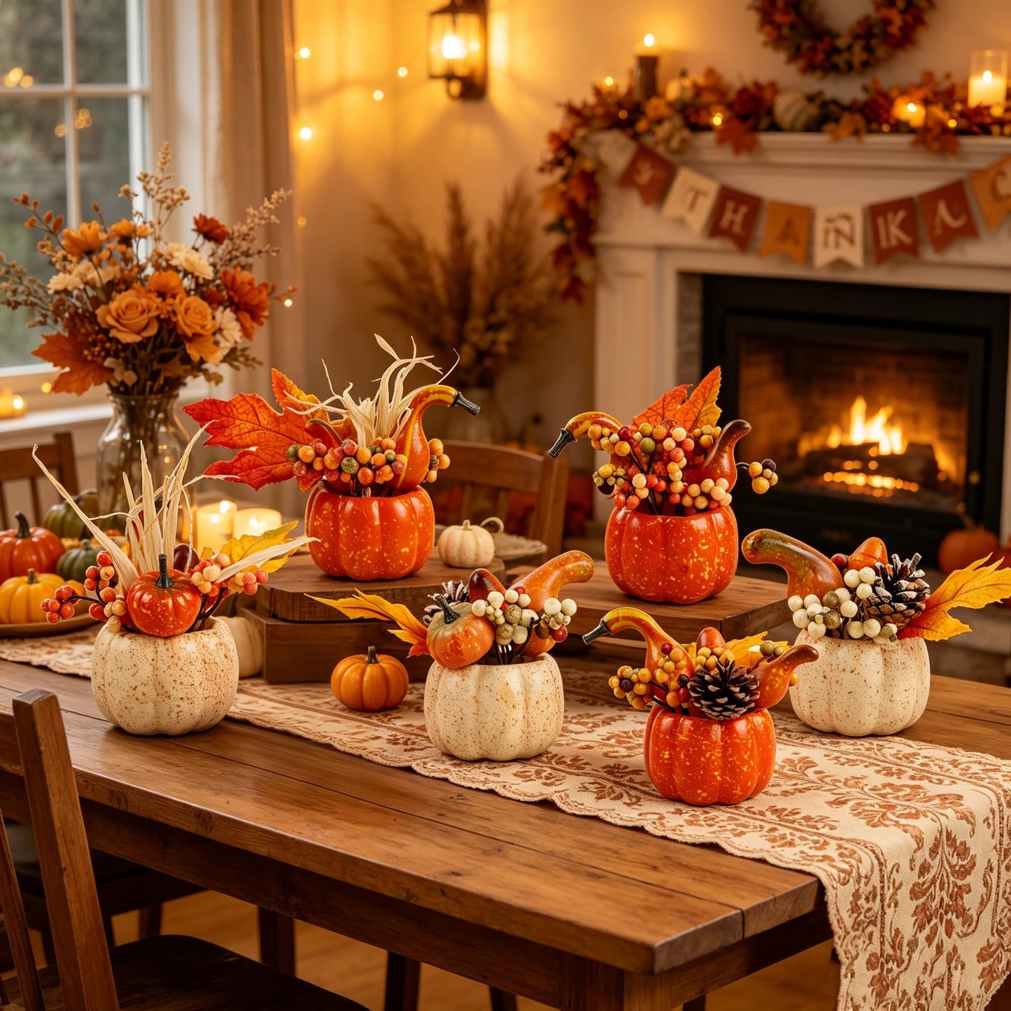 winemana Fall Decorations for Home - Set of 6 Artificial Pumpkin, Berry & Pine Cone Table Centerpiece for Office, Thanksgiving, Bathroom Kitchen Autumn Decor