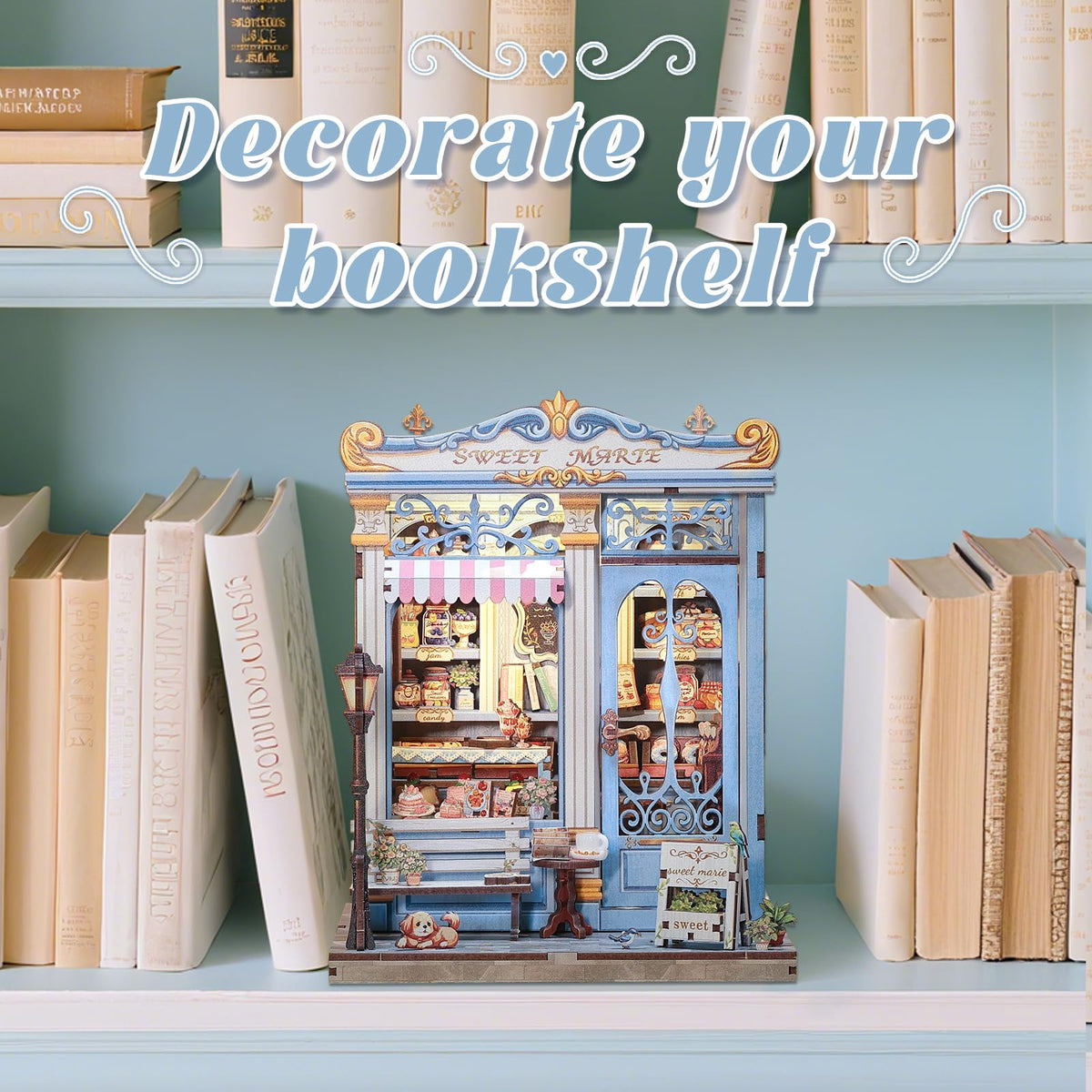 Fsolis Book Nook Kit - DIY Miniature House Kit for Adults, Booknook Bakery Bookshelf 3D Wooden Puzzles Gifts for Women Puzzle Lovers (Sweet Marie)