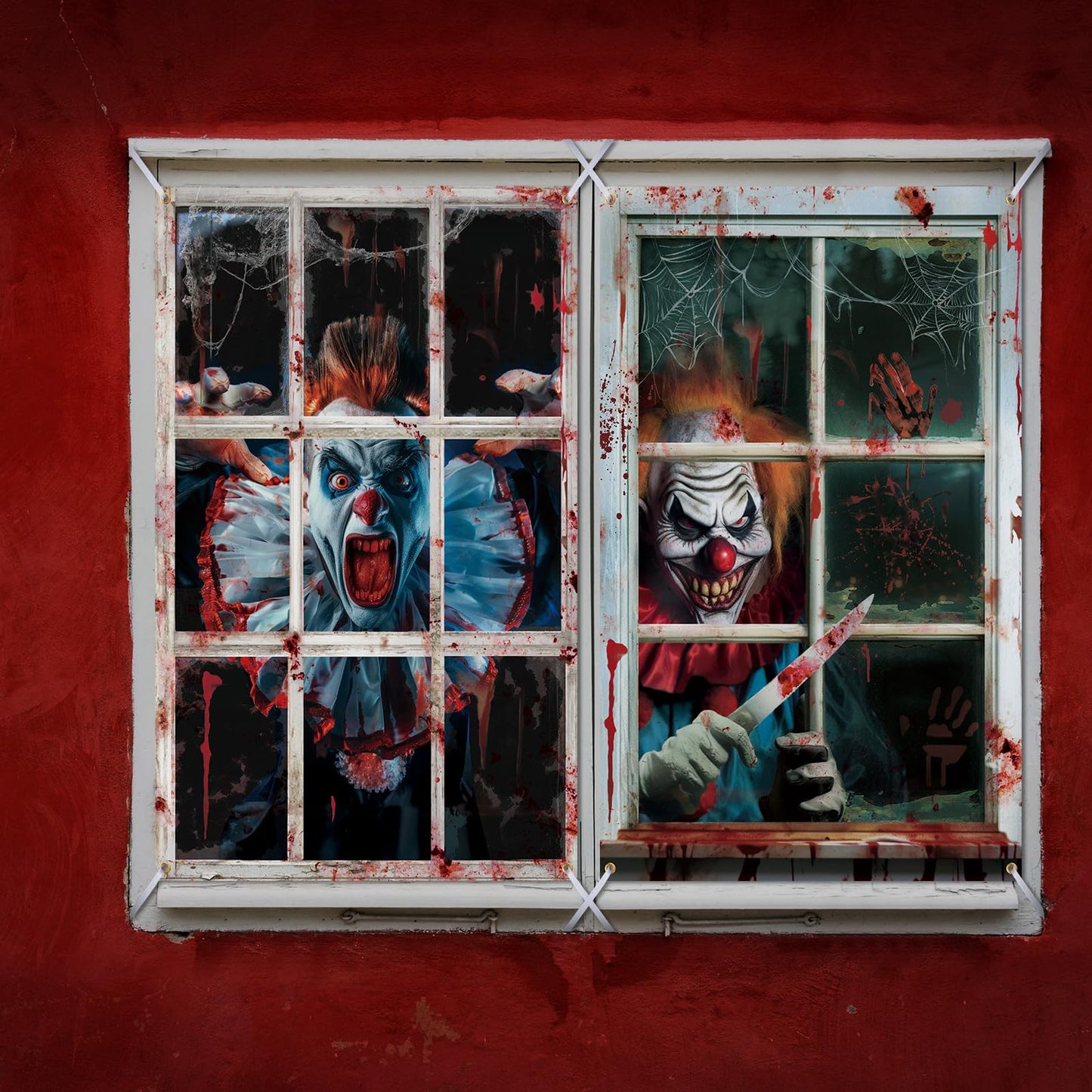 Newwiee 2 Pcs Scary Halloween Curtain Window Silhouette Cover Decoration Theme Poster for Indoor Outdoor Party Wall Door(Clown)