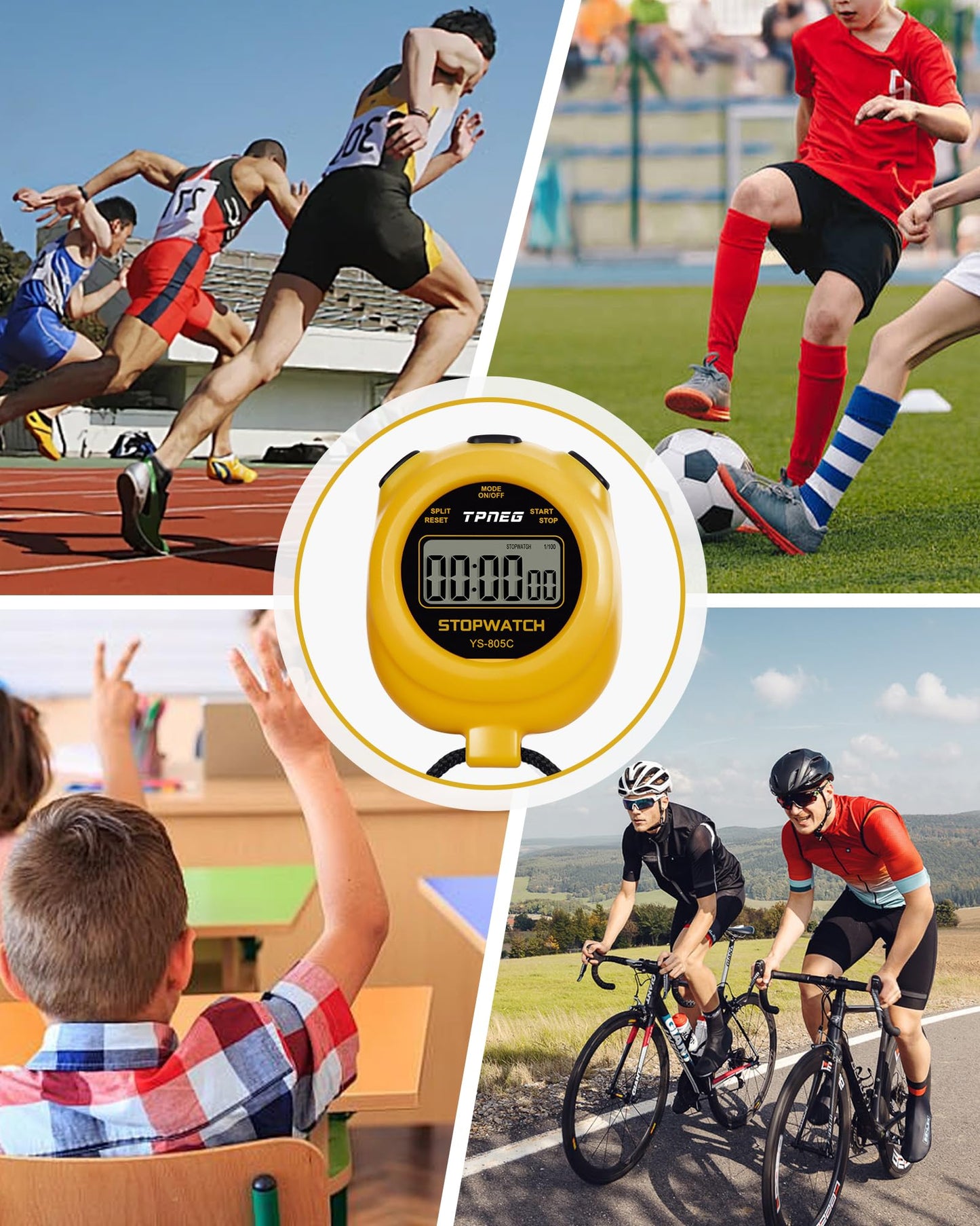 TPNEG Simple Stopwatch Timer - Easy to Use, Set Up, Read, and Carry - Large Display - On/Off, AAA Battery, No Hourly Beep - Ideal for Kids, Track and Field, Sports, Classroom - Stopwatches for Coaches