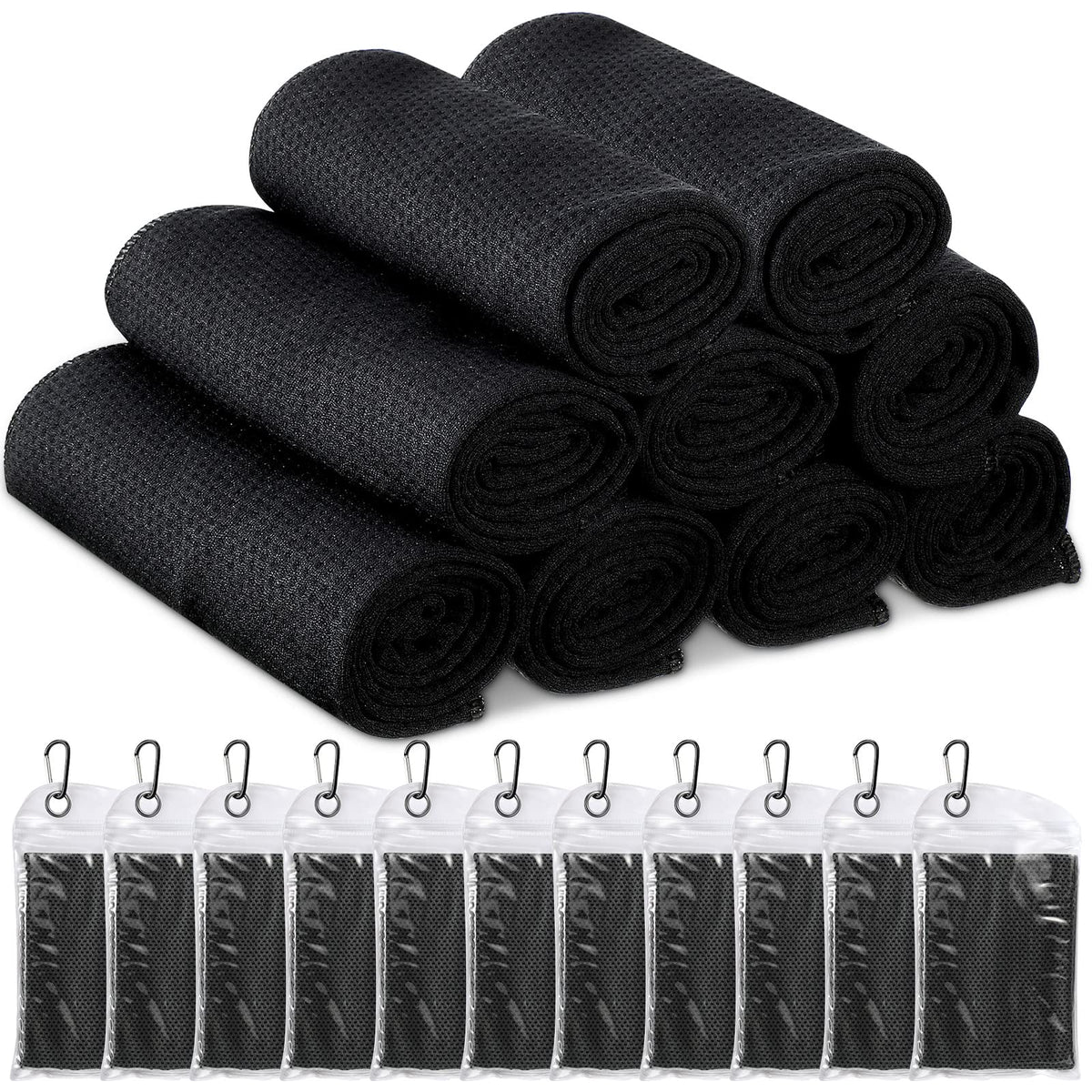 Redbaker 20 Pack Cooling Towel Bulk (40"x12"), Ice Towels for Neck and Face, Soft Breathable Microfiber Chilly Sweat Rag with Bags for Yoga, Sports, Running, Gym, Golf, Workout, Camping(Black)