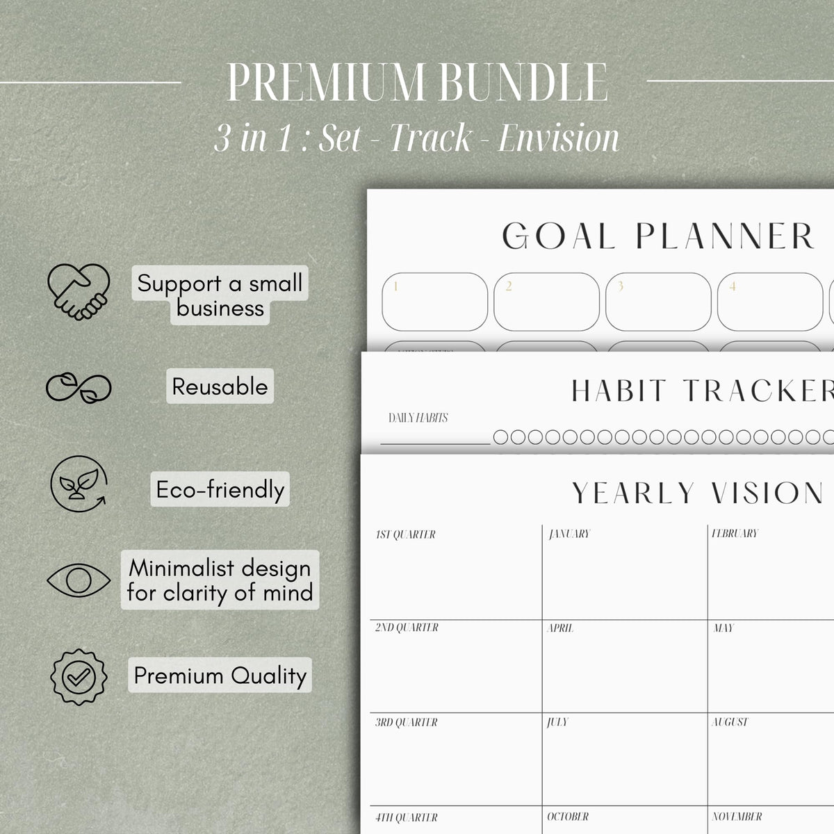 Magnetic Goal Planner Set: Reusable Dry Erase Habit Tracker, Vision Board, Purpose Planner and Workout Calendar Minimalist Wall Calendar Aesthetic Planner, Year at a Glance Wall Calendar 2025