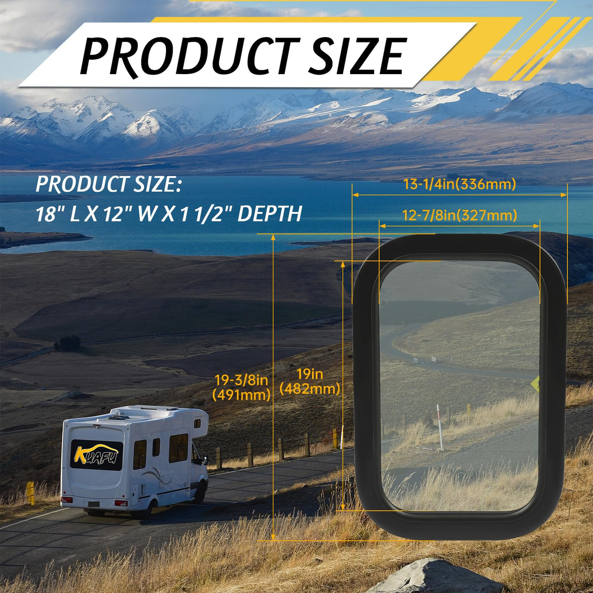 KUAFU RV Side Window Replacement Tinted Glass 12in X 18in with Mounting Ring, Model GO-2720