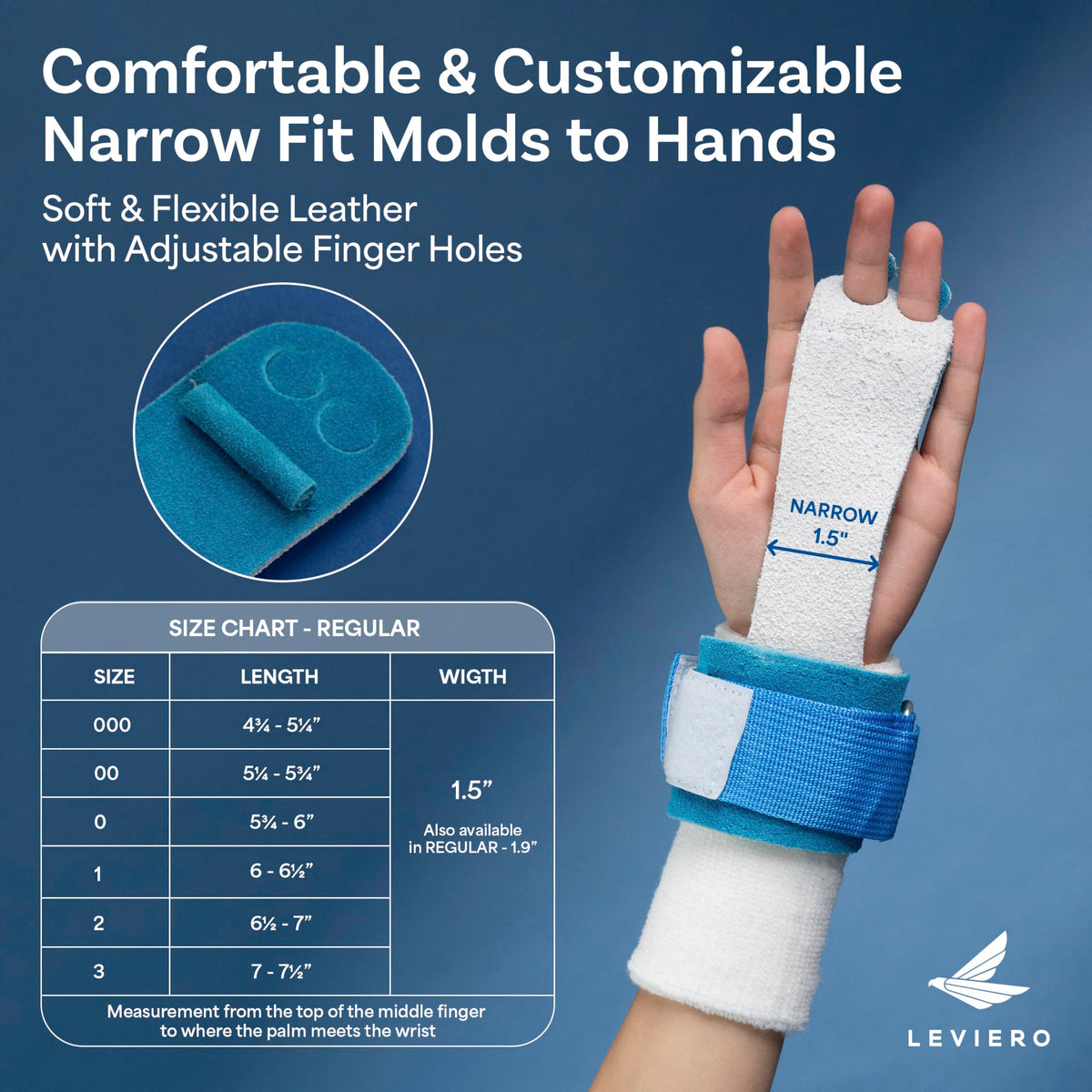 LEVIERO Gymnastics Grips Set Narrow Nippers, Grips for Gymnastics Girls, Dowel Grips with Soft Leather, Hook and Loop Wrist Straps, and Adjustable Finger Holes, for All Ages - (Aqua, 00)
