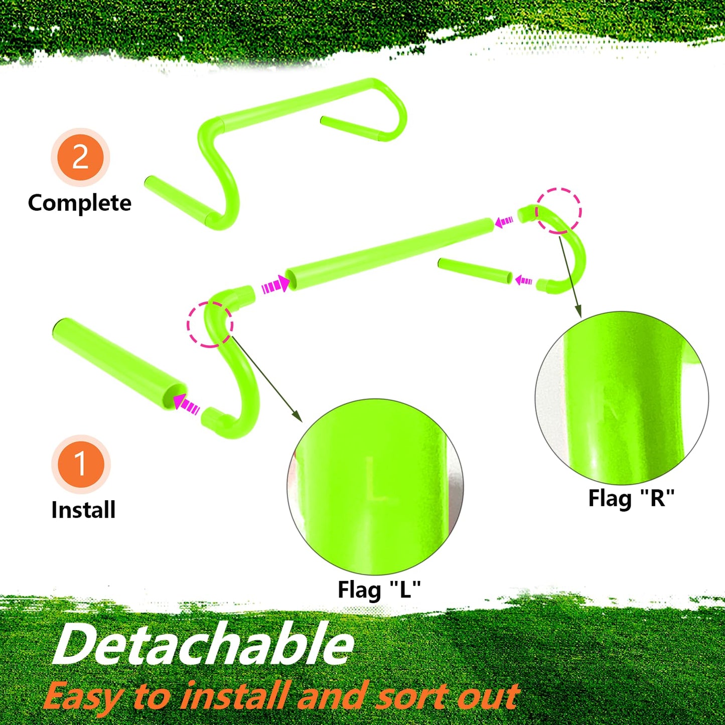 QIJISTORM 10 Pcs 6" Speed Agility Training Hurdles with 6 Marker Cone Durable Detachable Training Equipment Plyometric All Speed Hurdle for Athletes Soccer Basketball Football Practice Green