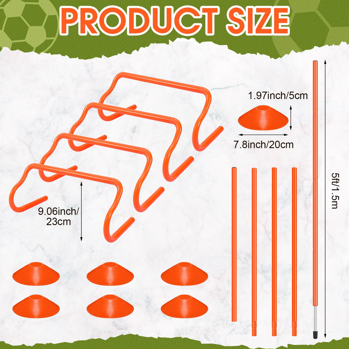 JellyArch Agility Training Equipment Soccer Speed Training Includes 4 Adjustable Soccer Agility Poles 4 Agility Hurdles 6 Soccer Cones for Youth Adults Athletes Football Soccer Training(Orange)