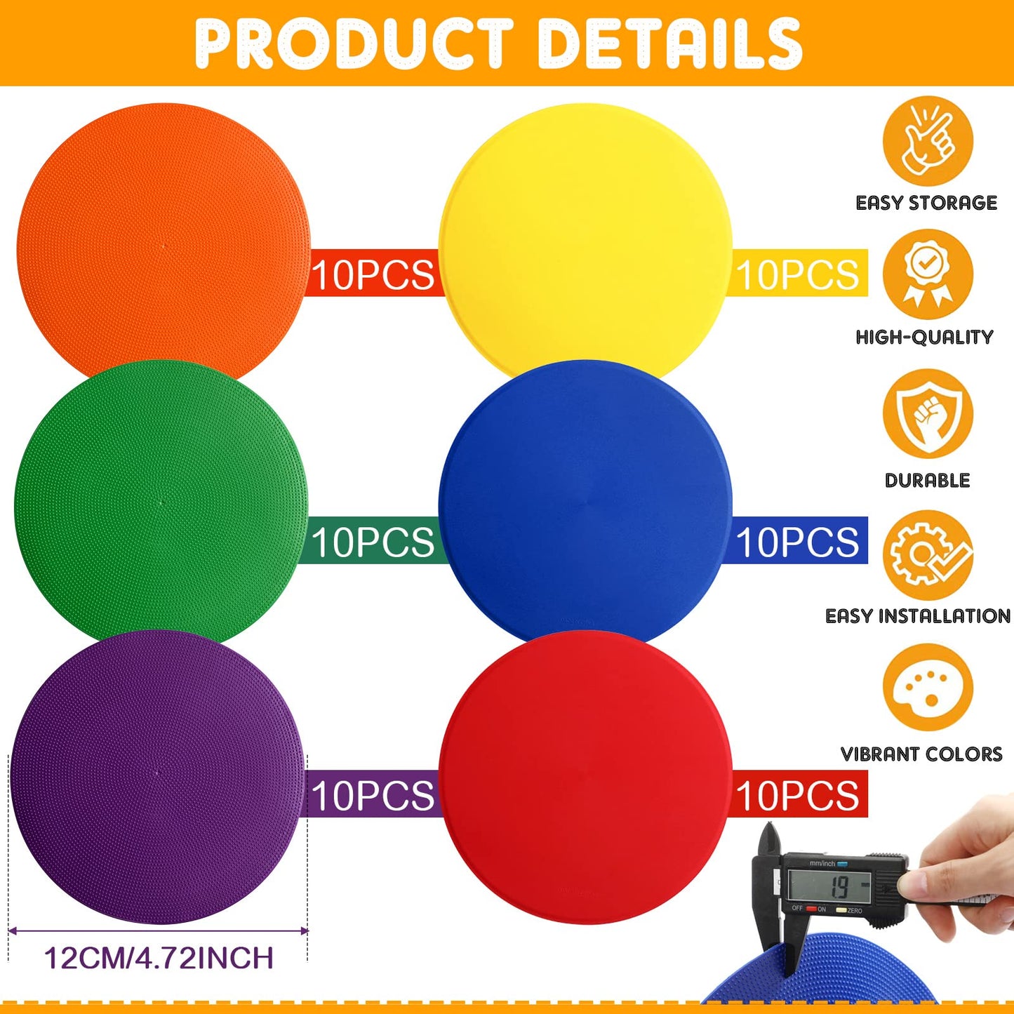 Haull Spot Markers Floor Spots with Bag Non Slip Vinyl Poly Dots for Gym Floor Basketball Football Soccer Sports Speed Agility Training Gym Dance(60 Pcs,4.72 Inch)