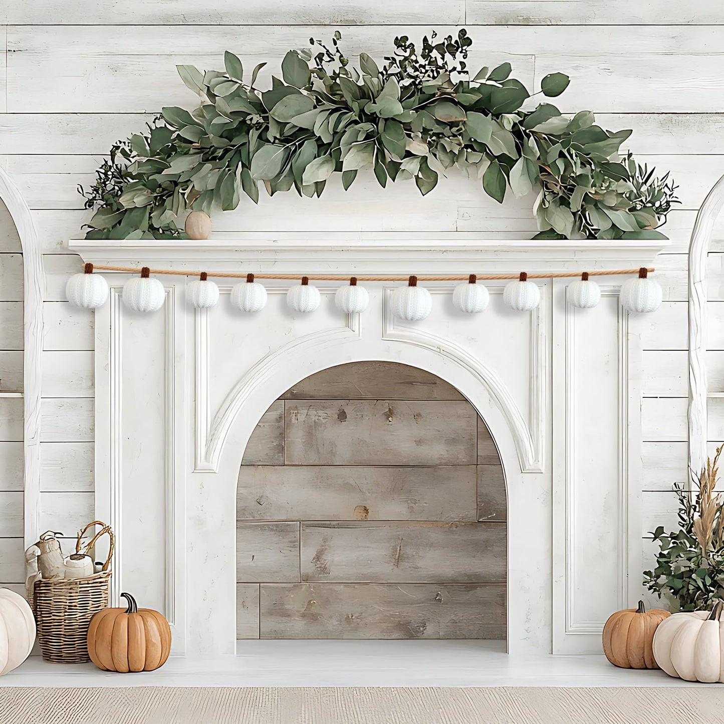 12-Pack Fall Crochet Pumpkins Handmade Fall Decor Set with 2.36, 3.15, 4inch Sizes Knit Pumpkins Farmhouse Thanksgiving Table Centerpiece, Halloween Decorations (White)