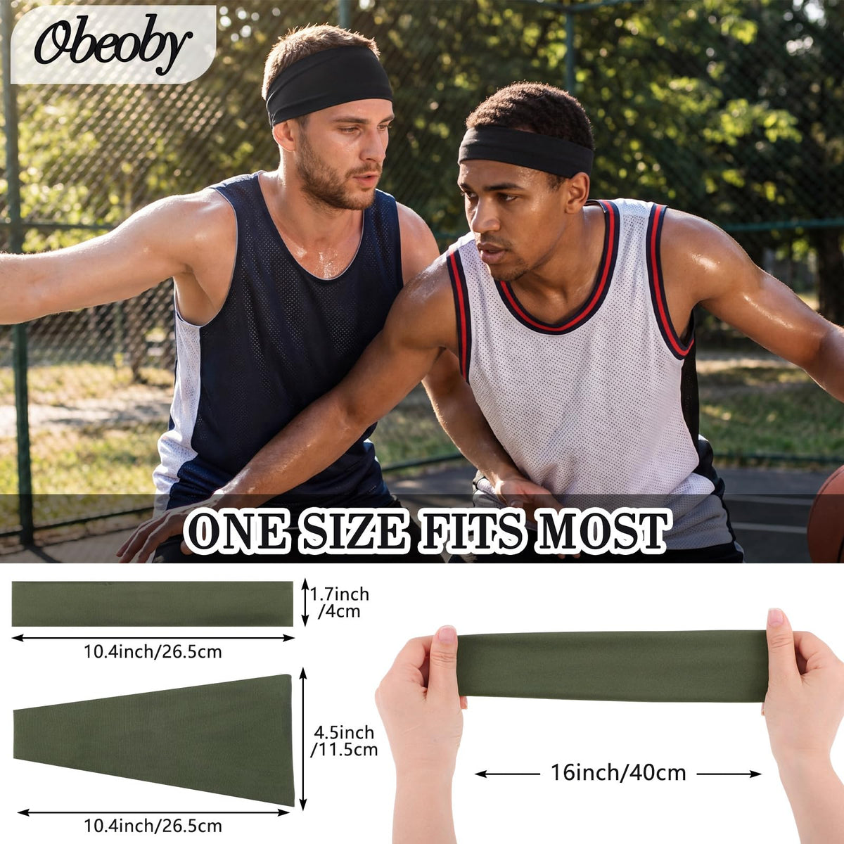 Obeoby 7 Pcs Headbands for Men, Soft Elastic Sports Sweatbands - Non Slip Moisture Wicking Bandanas Hair Band Head Wrap and Running Accessories for Gym Workout, Football, Yoga and Daily Athletic Use